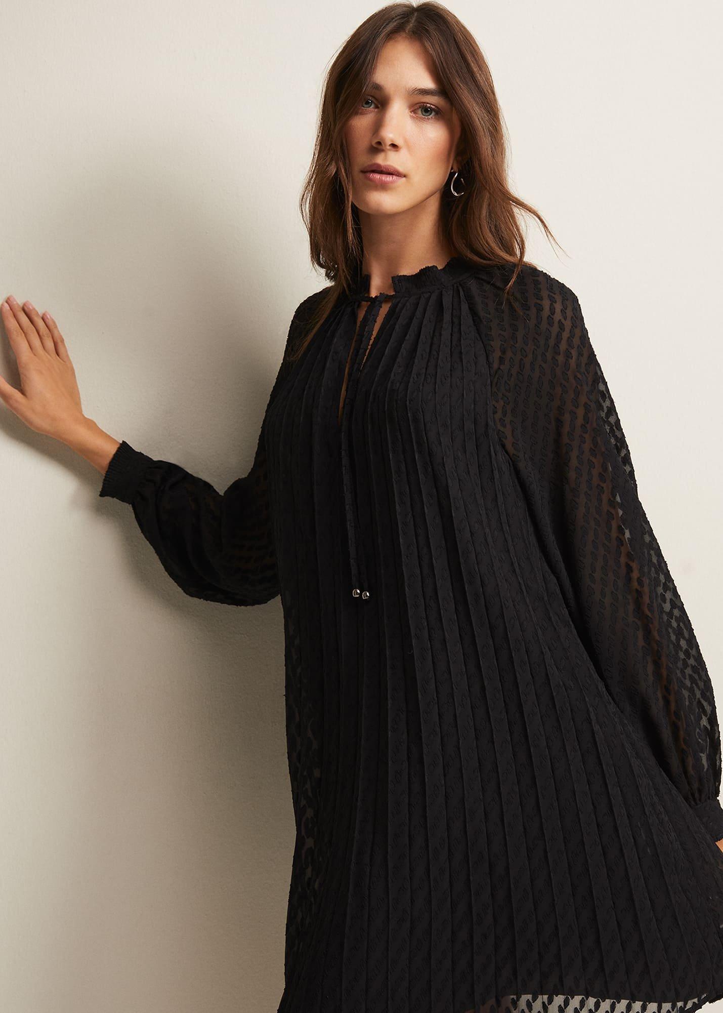 ${product-id}-Nikkita Pleated Swing Mini Dress-Black-${view-type}