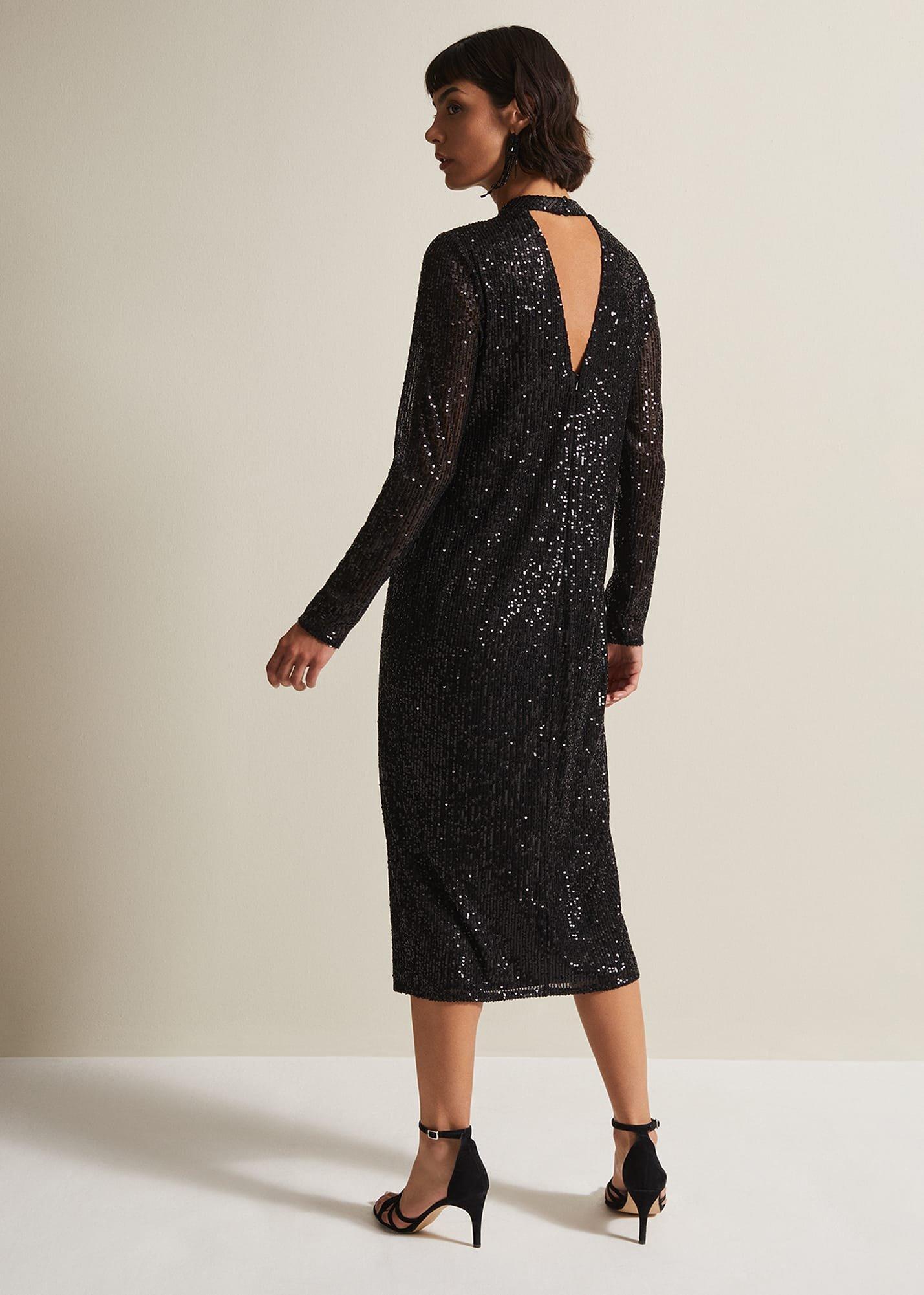 Cindy Black Sequin Midi Dress