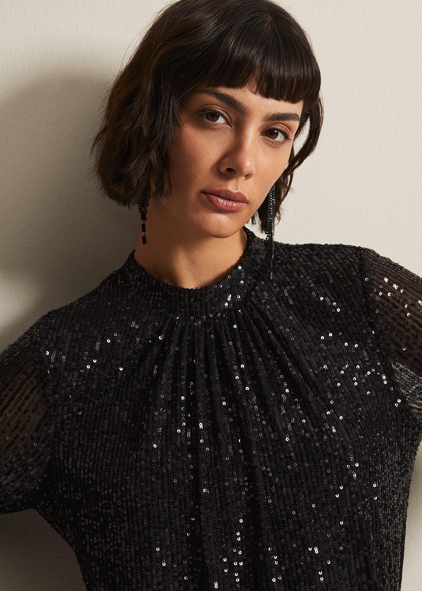 Cindy Black Sequin Midi Dress
