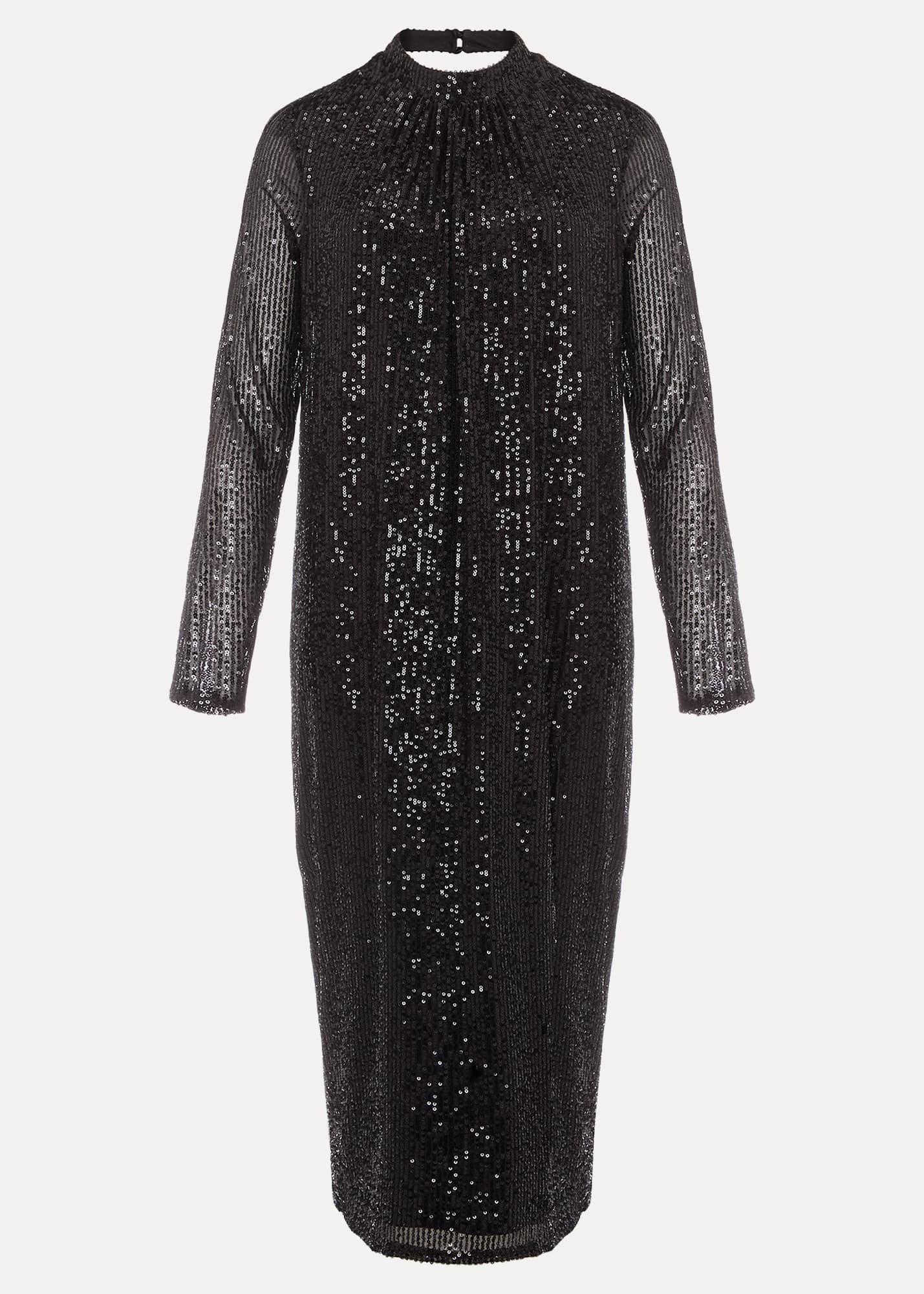 Cindy Black Sequin Midi Dress