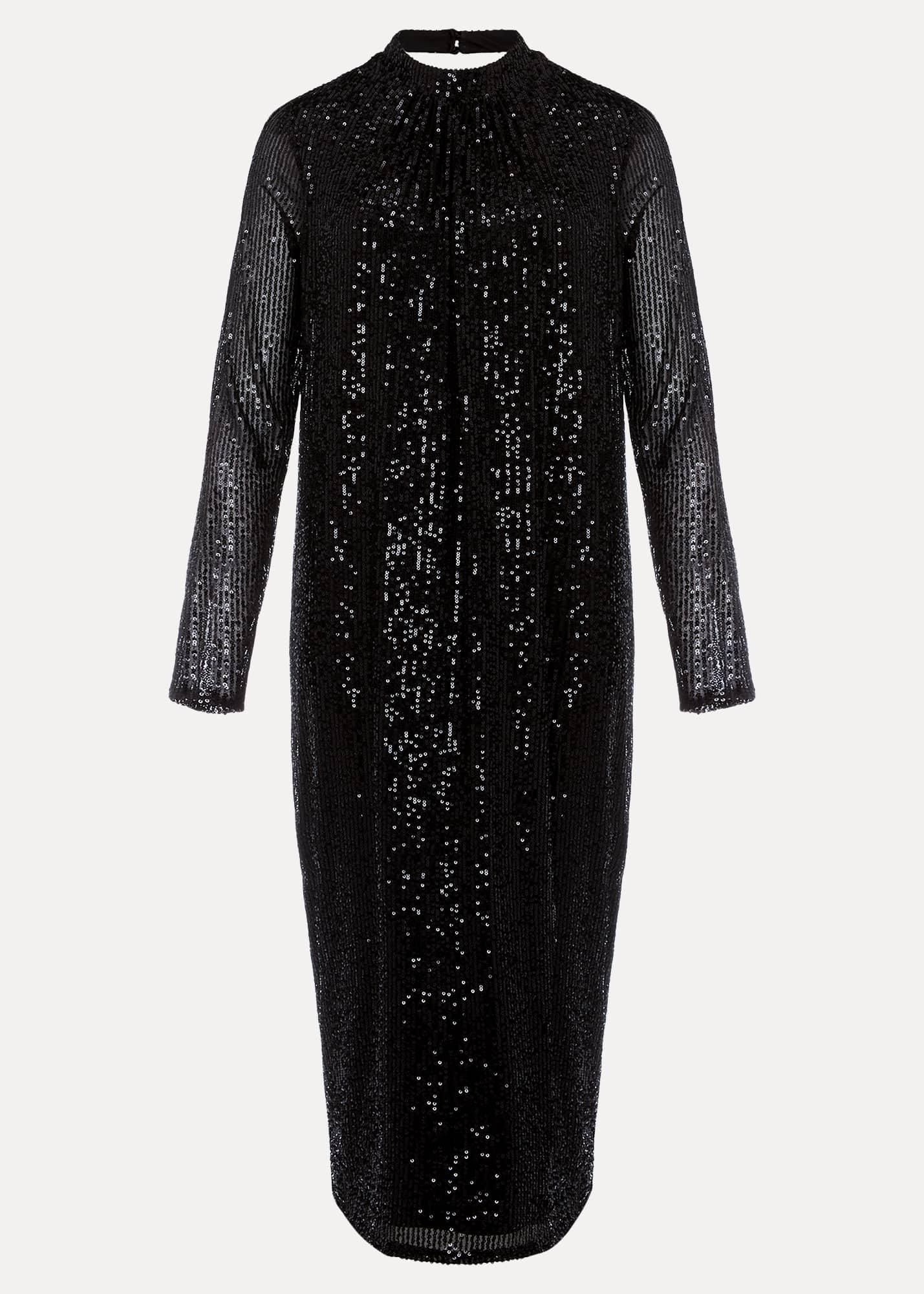 Petite Cindy Black Sequin Midi Dress