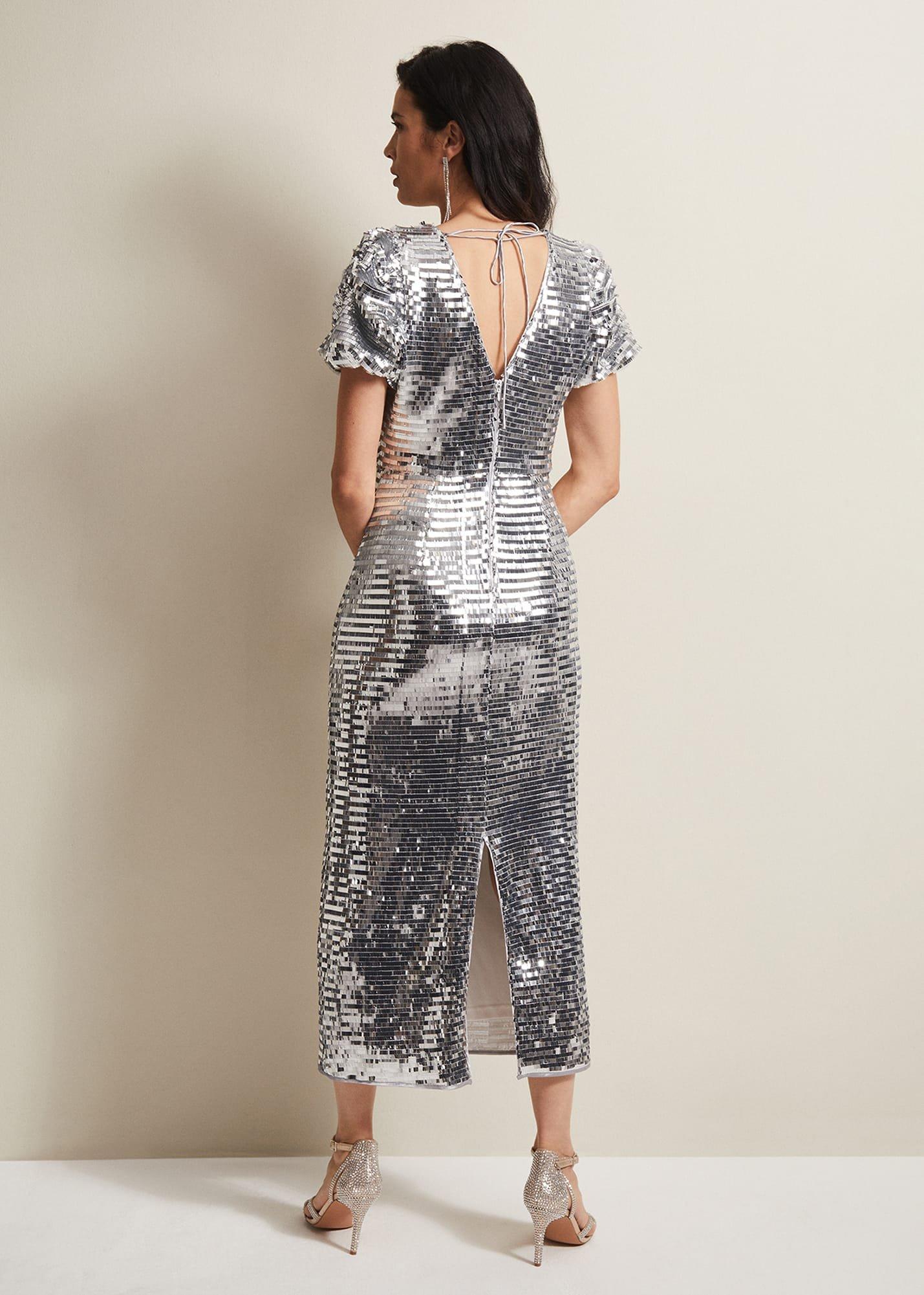 Novalie Silver Sequin Midaxi Dress
