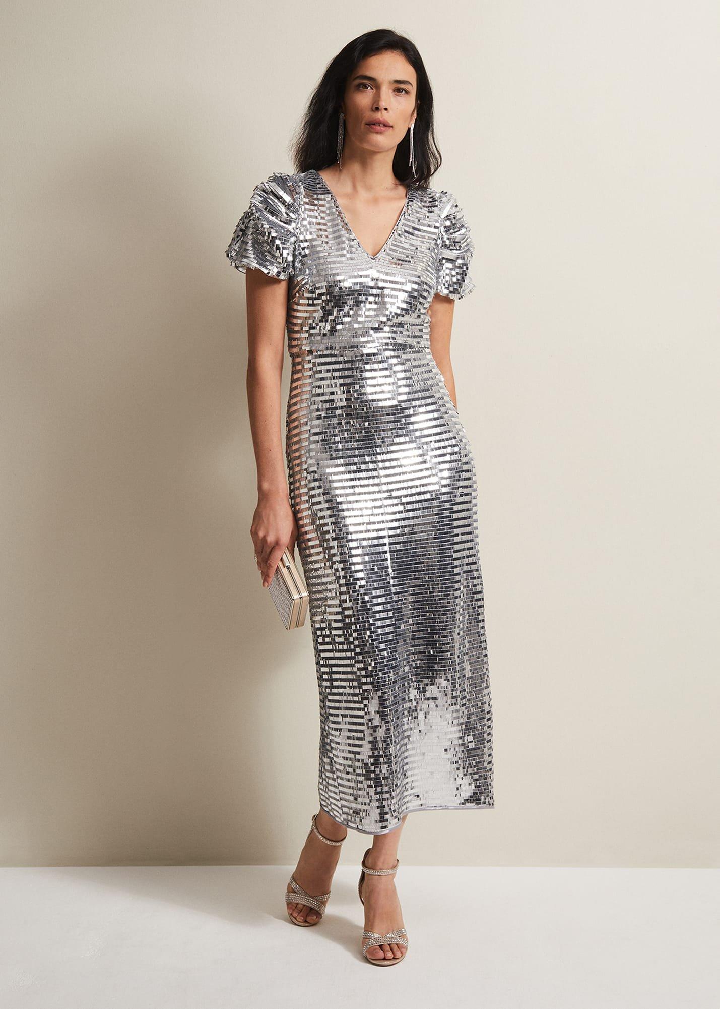Novalie Silver Sequin Midaxi Dress