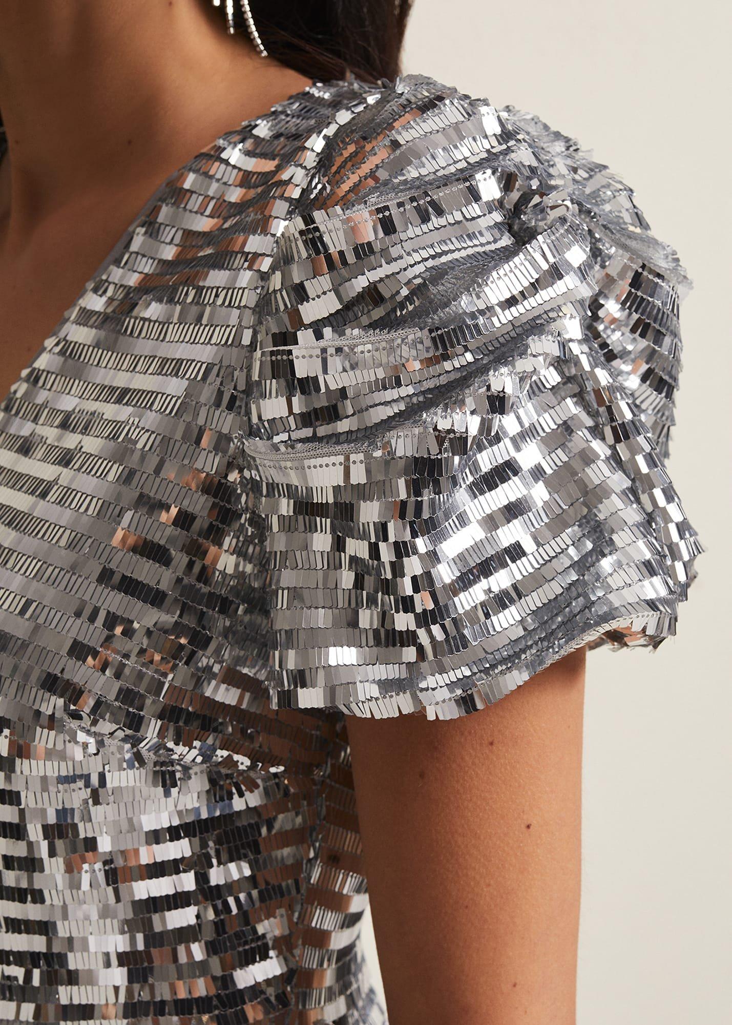 Novalie Silver Sequin Midaxi Dress