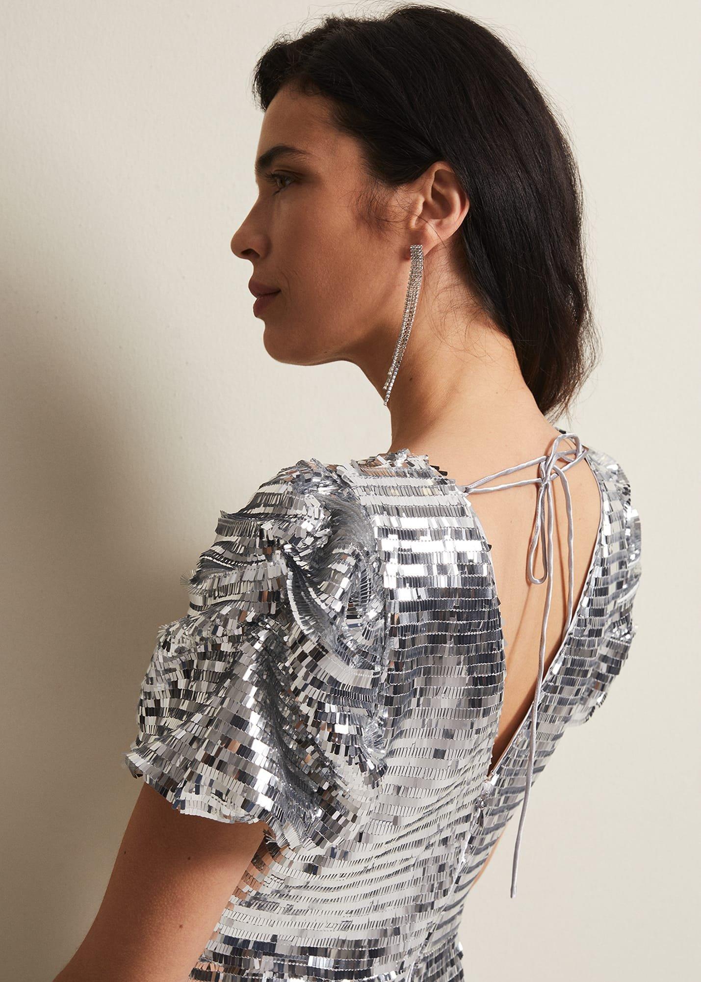 Novalie Silver Sequin Midaxi Dress
