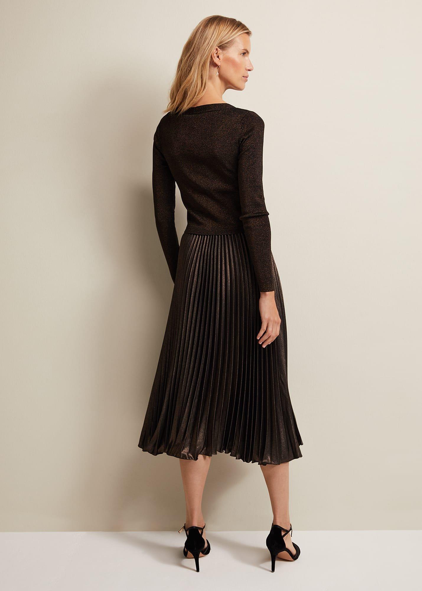 Isla Metallic Pleated Knitted Dress