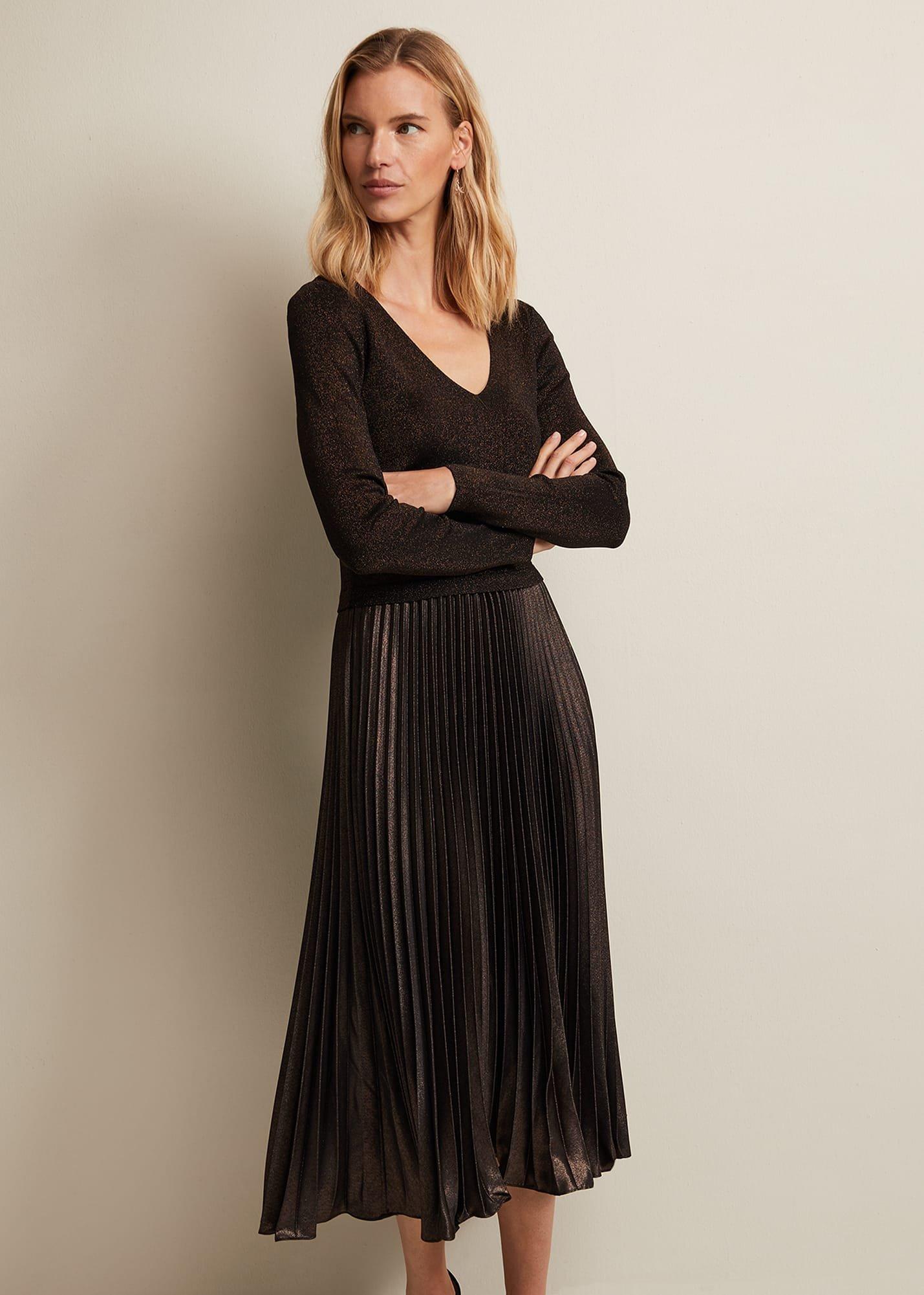 Isla Metallic Pleated Knitted Dress