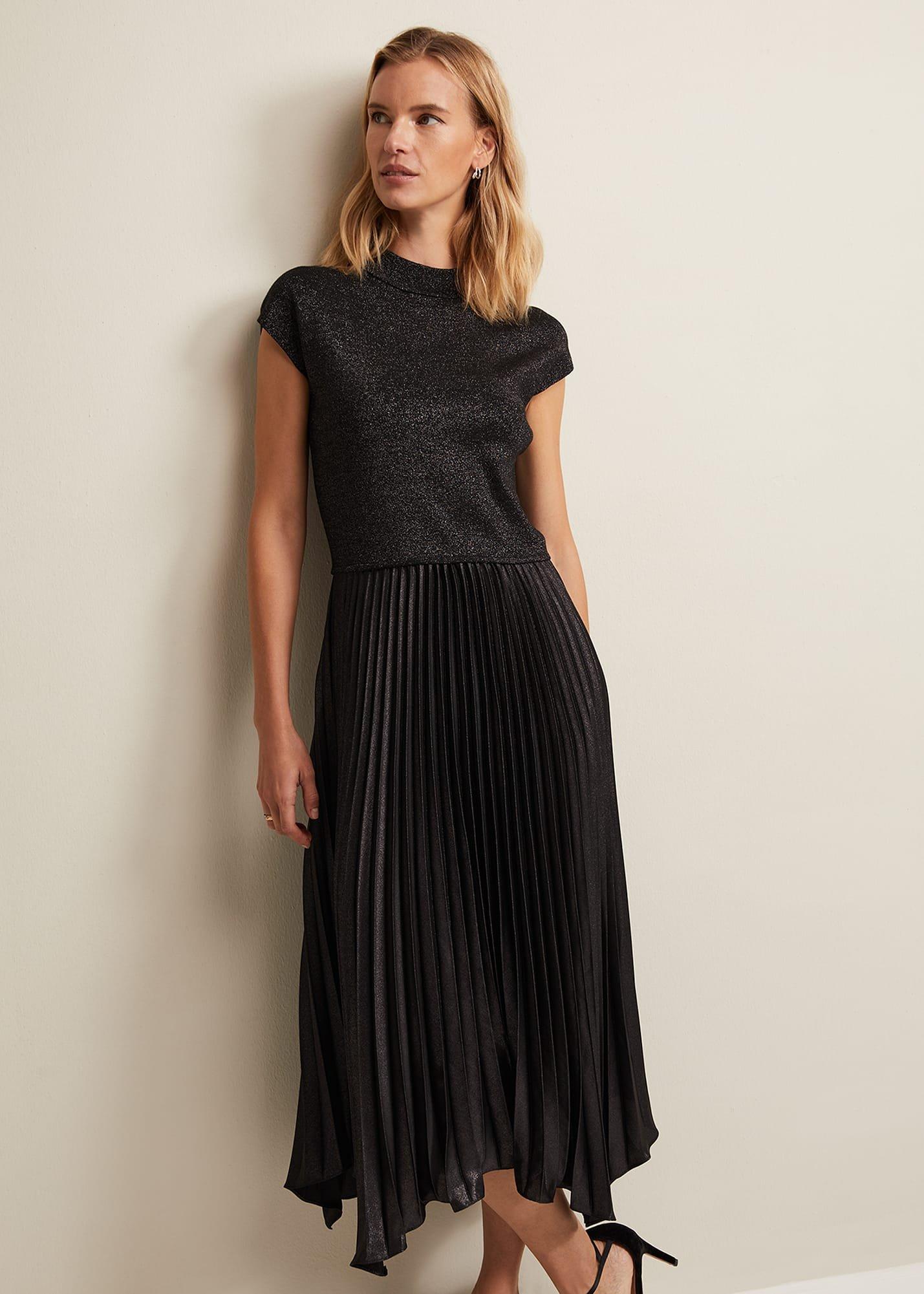 Selena Foil Pleated Midi Dress