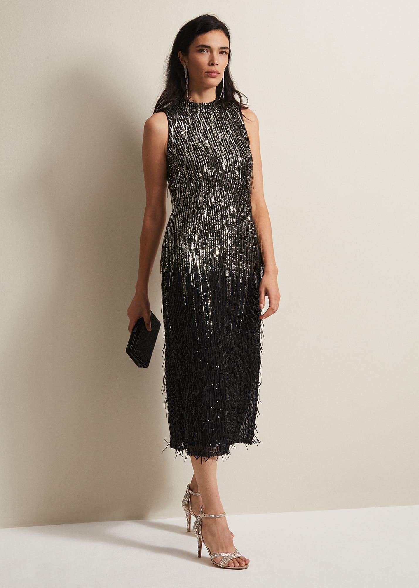 Clover Sequin Fringe Maxi Dress