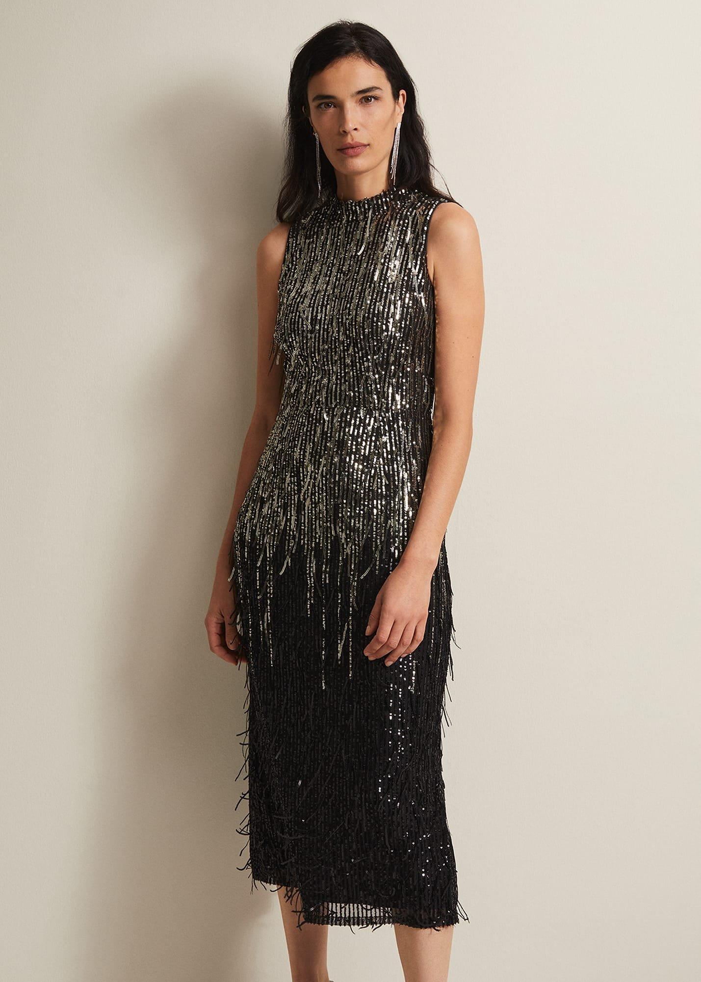 Clover Sequin Fringe Maxi Dress