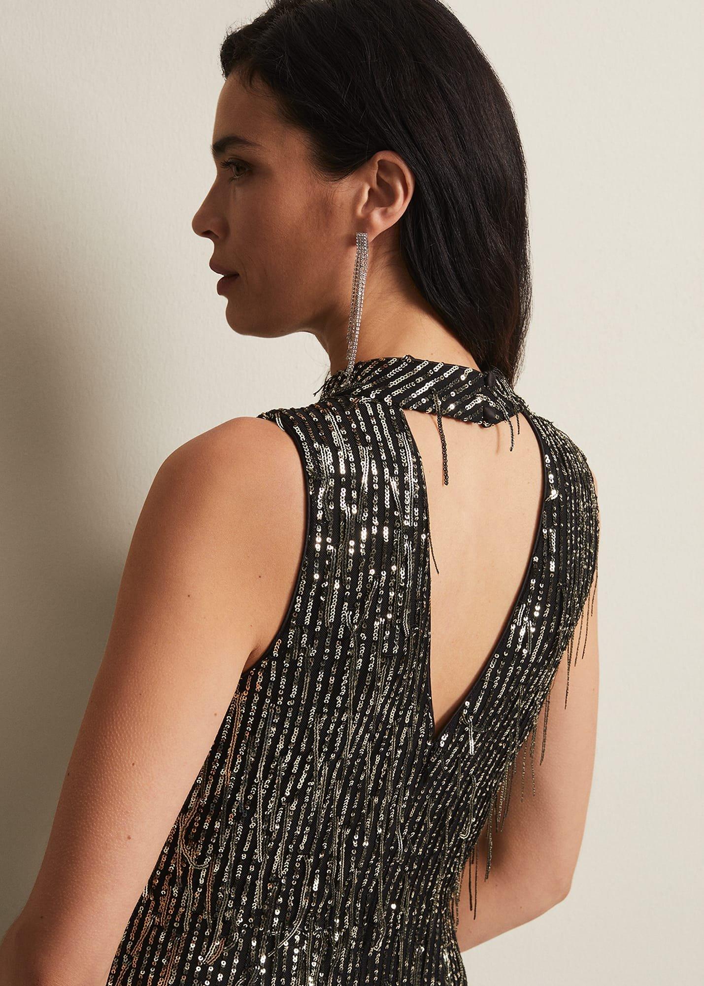Clover Sequin Fringe Maxi Dress