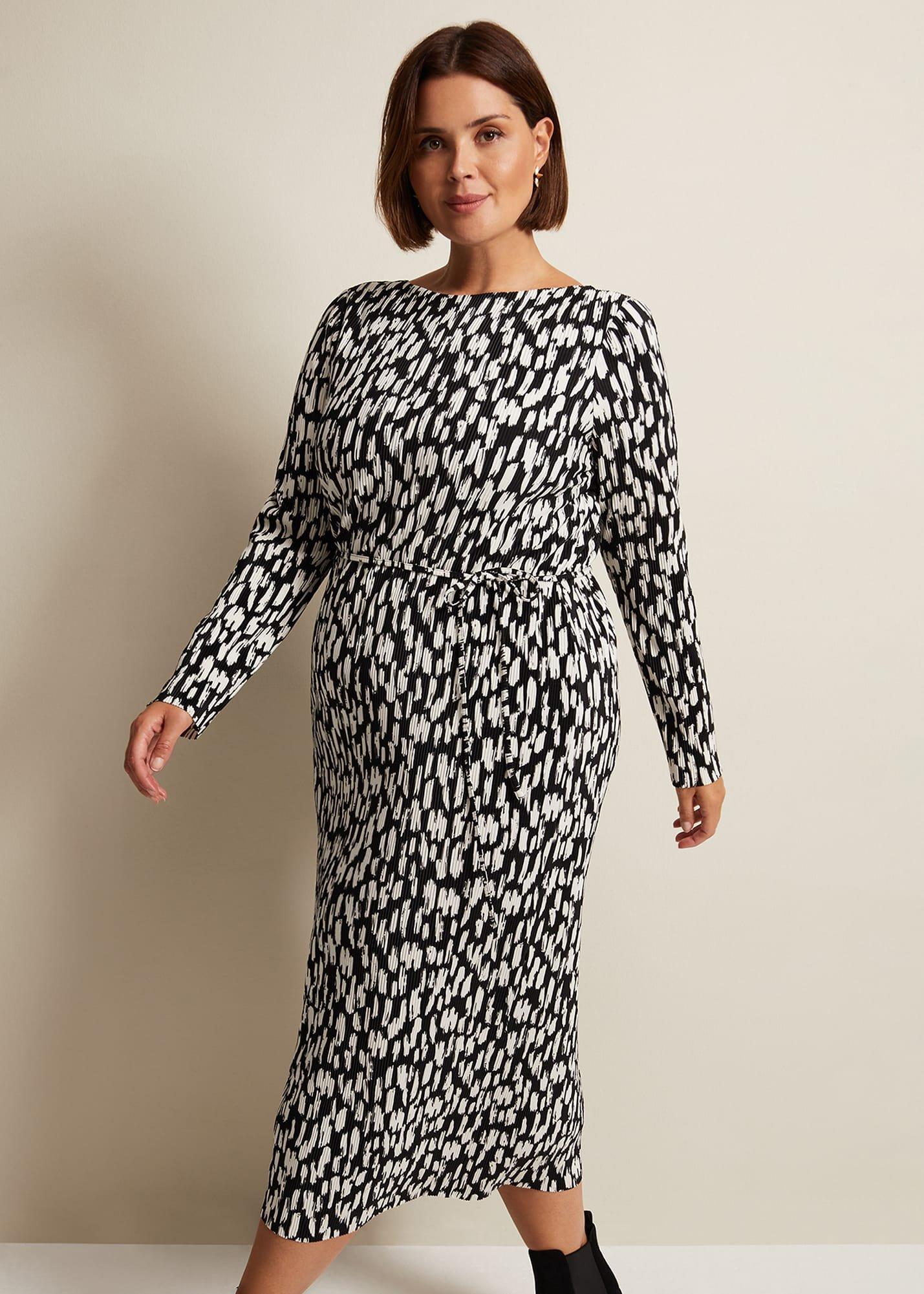 Jane Spotted Plisse Midi Dress