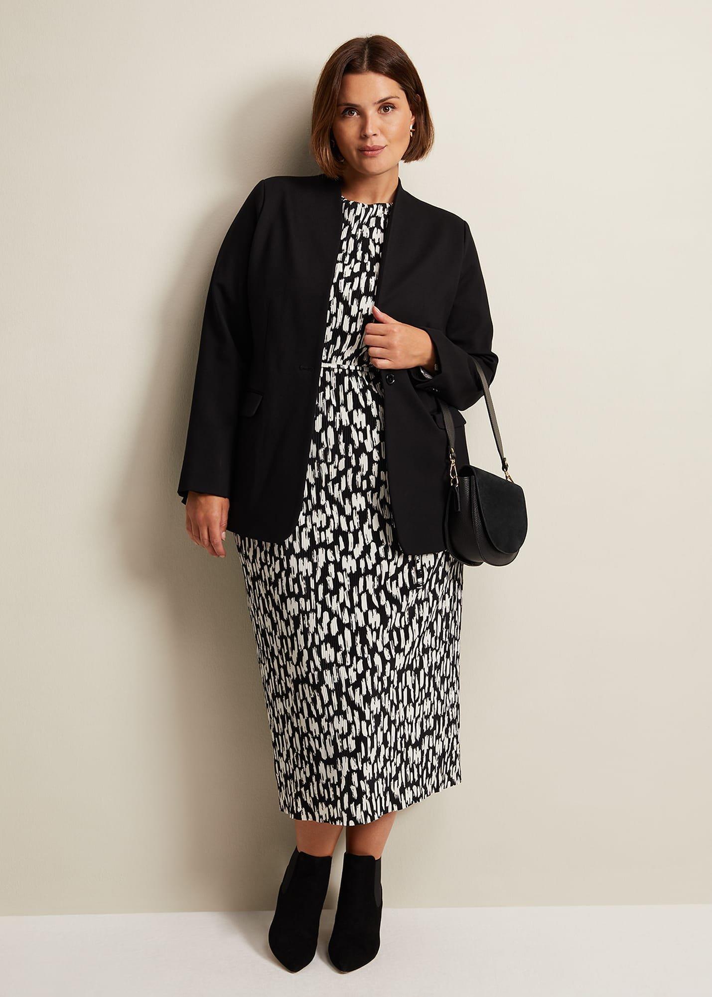 Jane Spotted Plisse Midi Dress