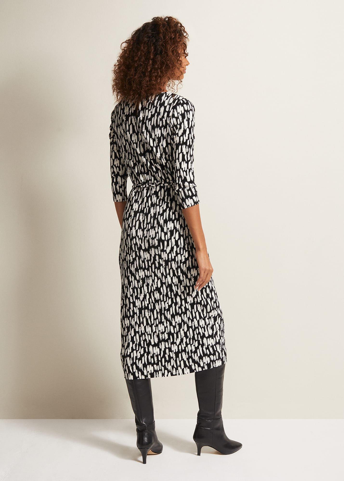 Jane Spotted Plisse Midi Dress