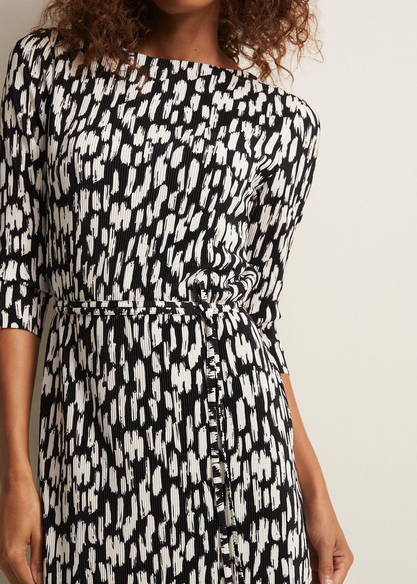 Jane Spotted Plisse Midi Dress