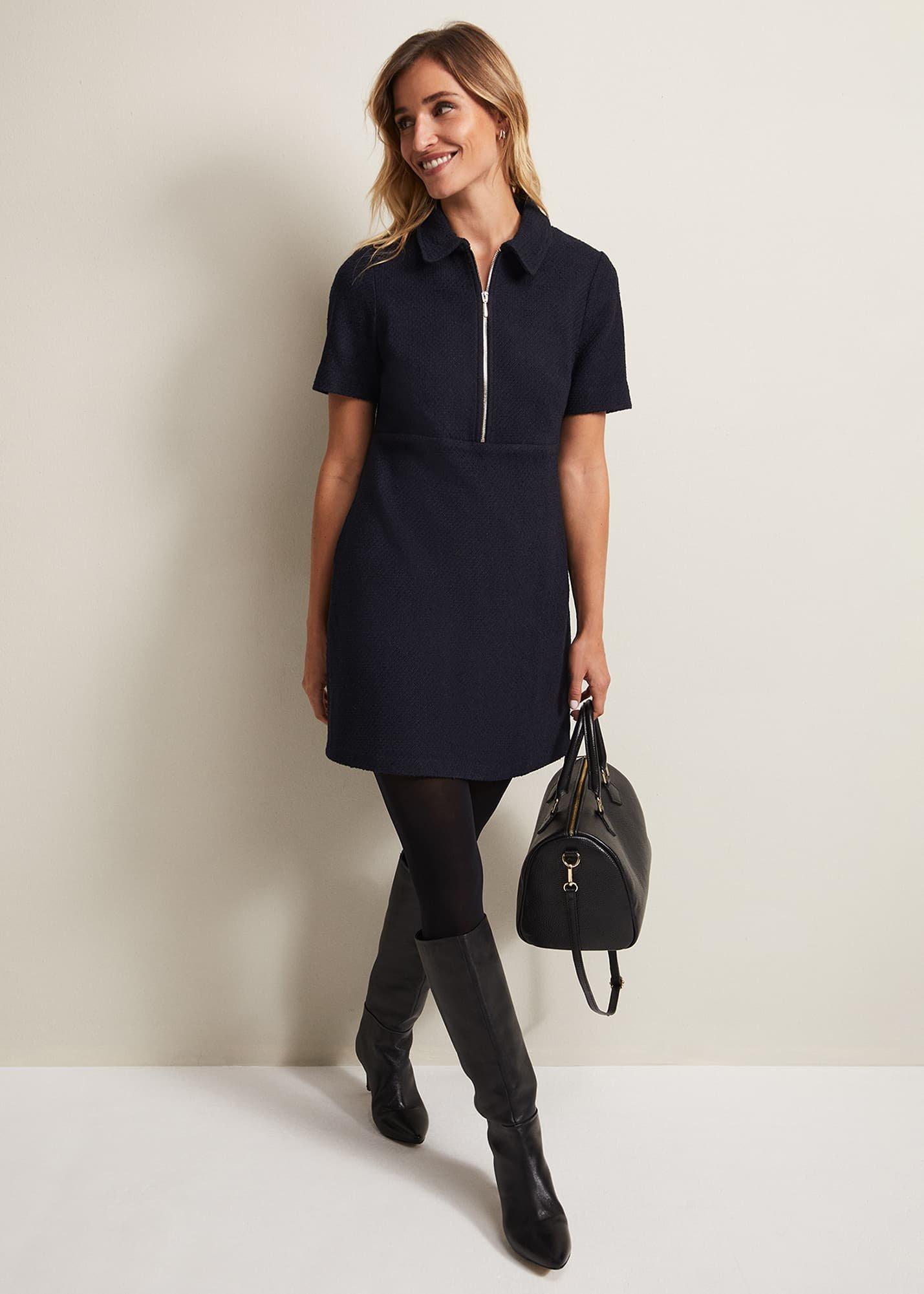 Lana Tweed Zip Tunic Mini Dress
