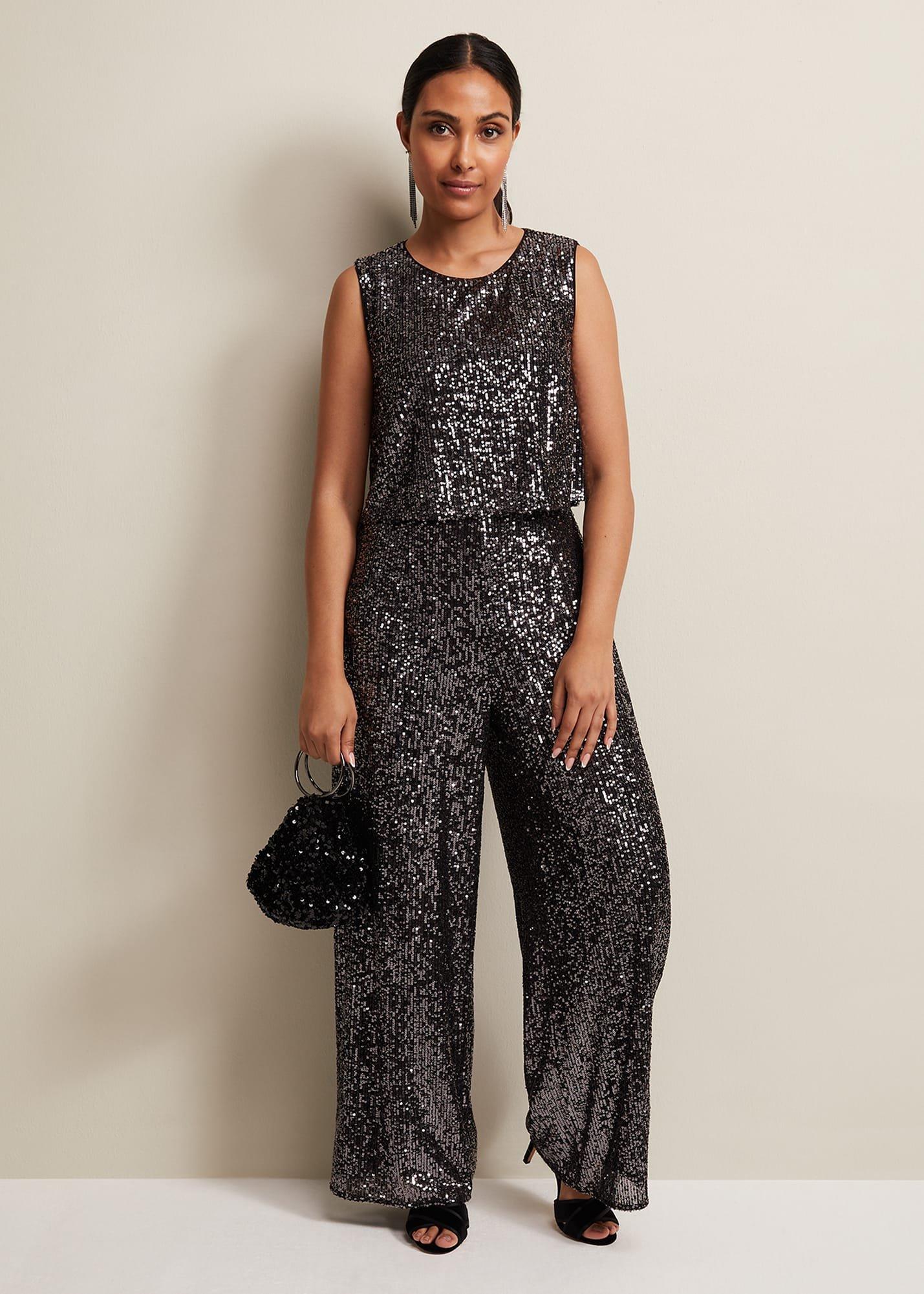 Petite Aubrey Sequin Wide Leg Jumpsuit