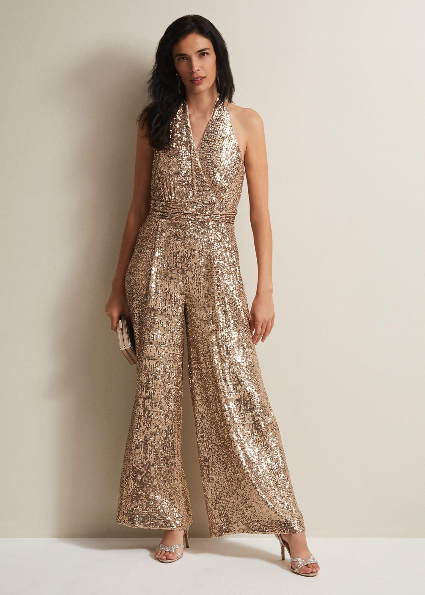 Clarabella Gold Sequin Halterneck Jumpsuit