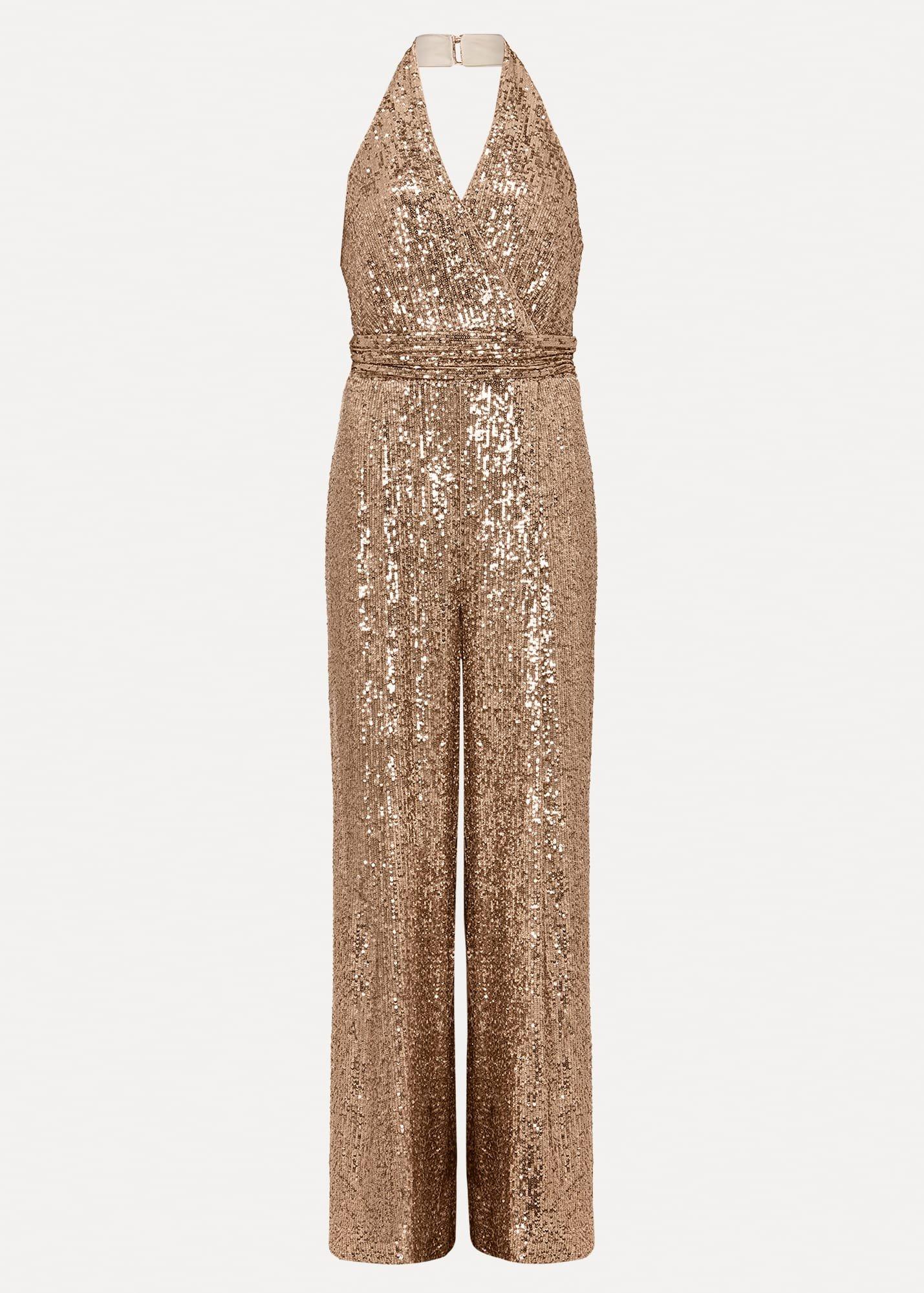 Clarabella Gold Sequin Halterneck Jumpsuit
