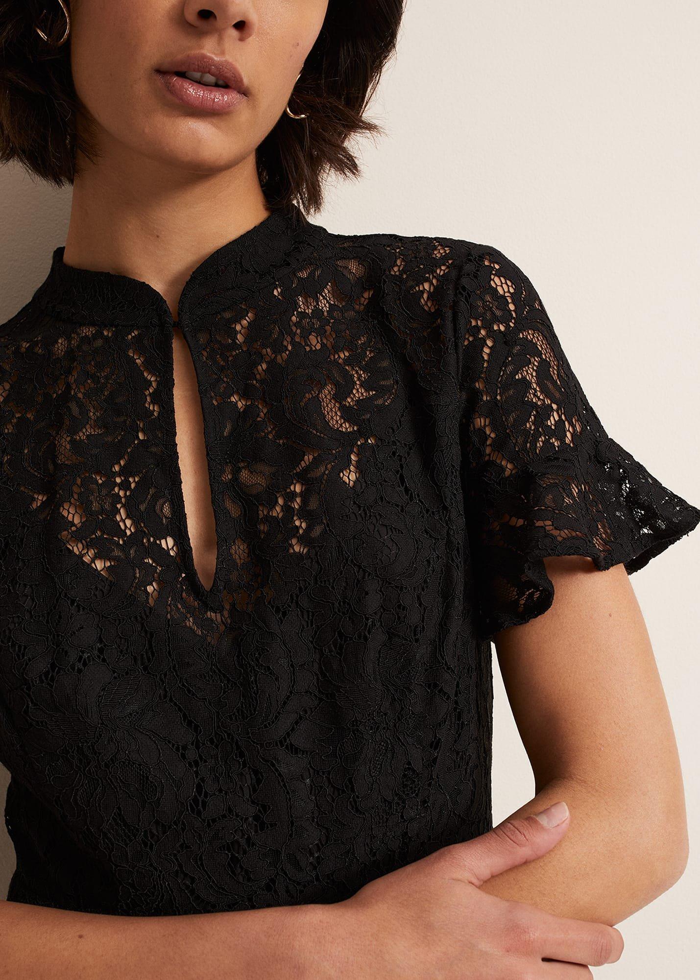 Rimsha Black Lace Midi Dress