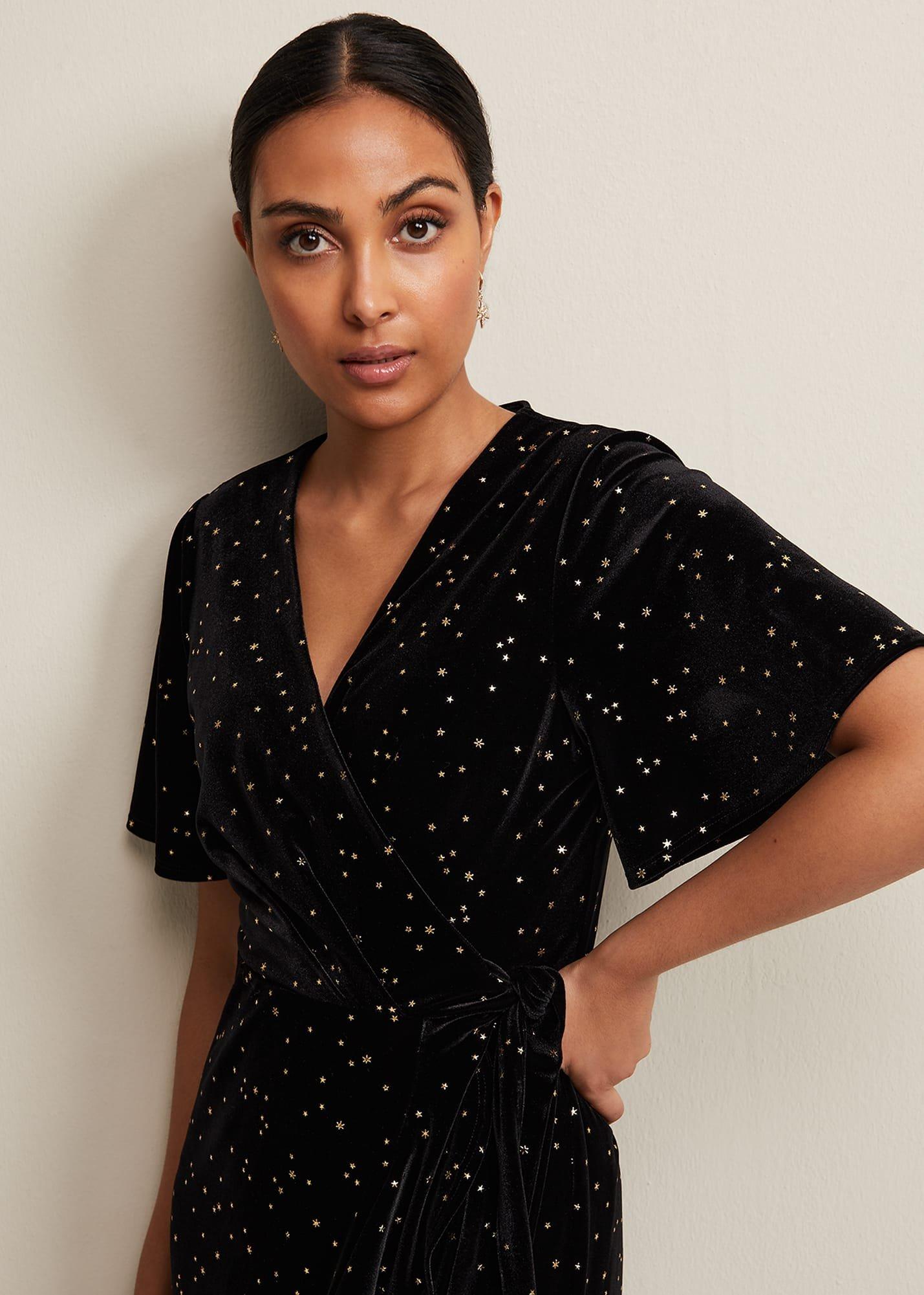 Petite Holly Velvet Star Wrap Maxi Dress