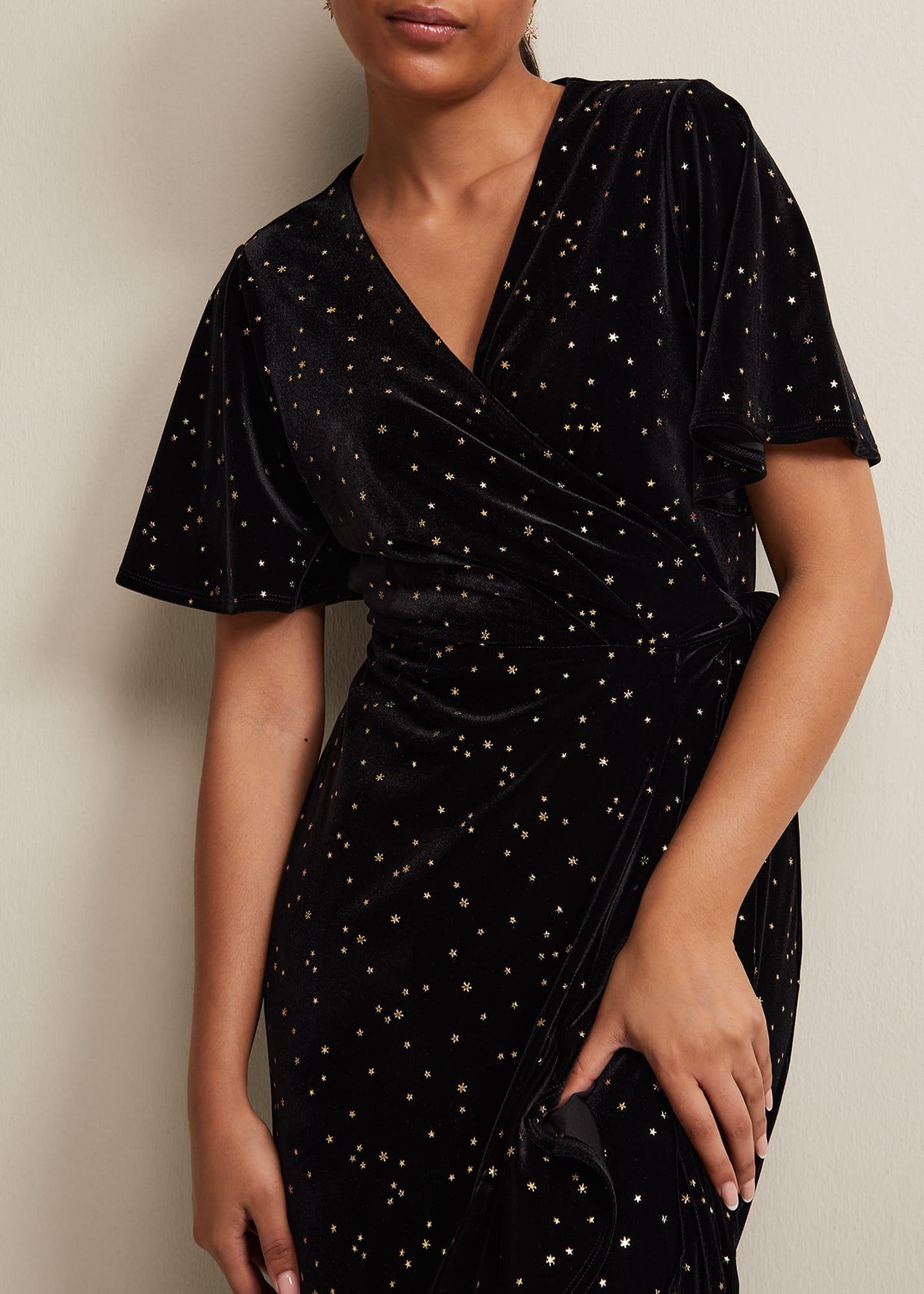 Petite Holly Velvet Star Wrap Maxi Dress