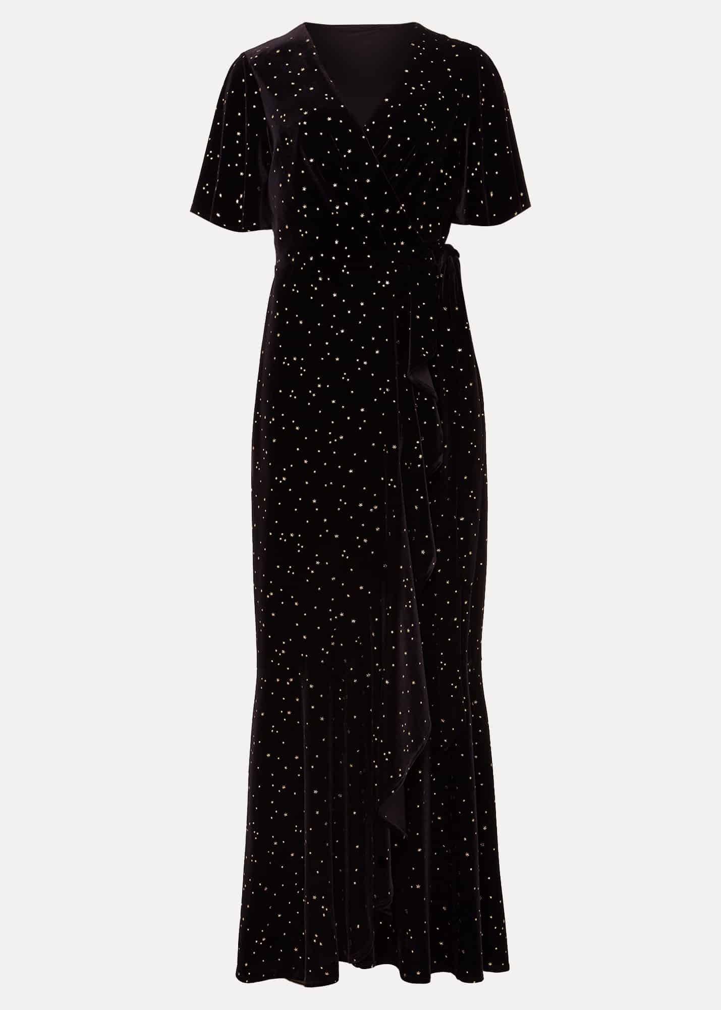 Petite Holly Velvet Star Wrap Maxi Dress