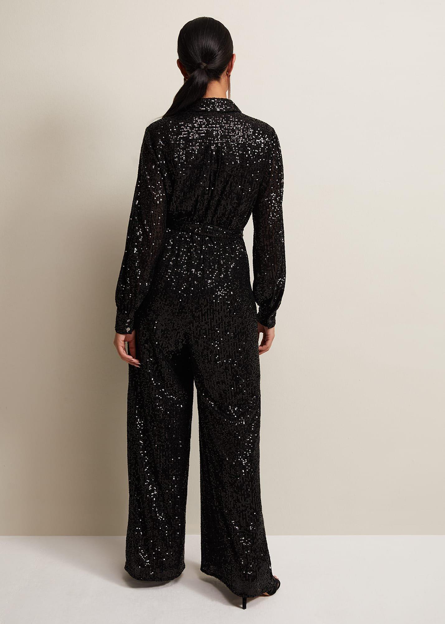 Petite Alessandra Black Sequin Jumpsuit