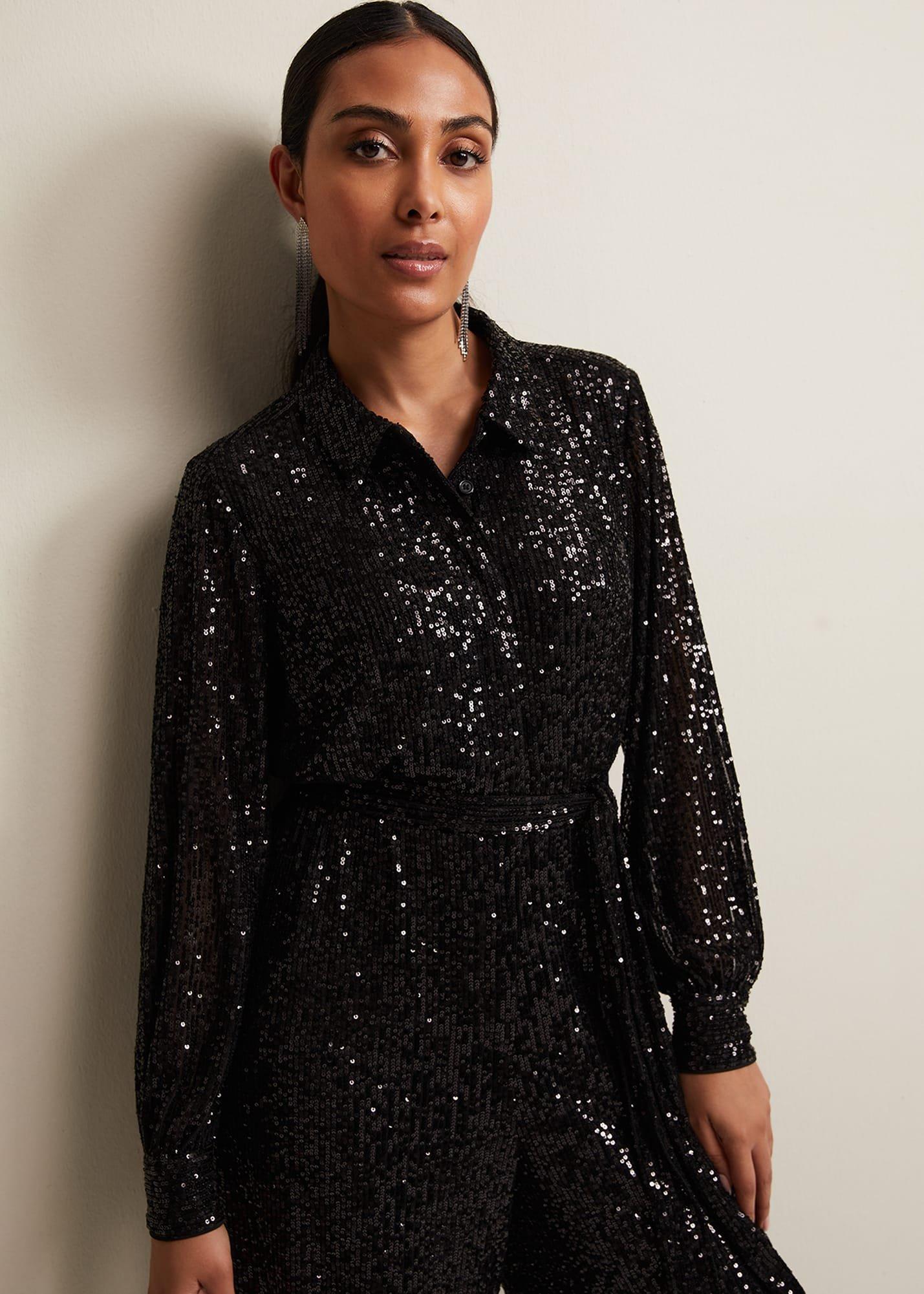 Petite Alessandra Black Sequin Jumpsuit