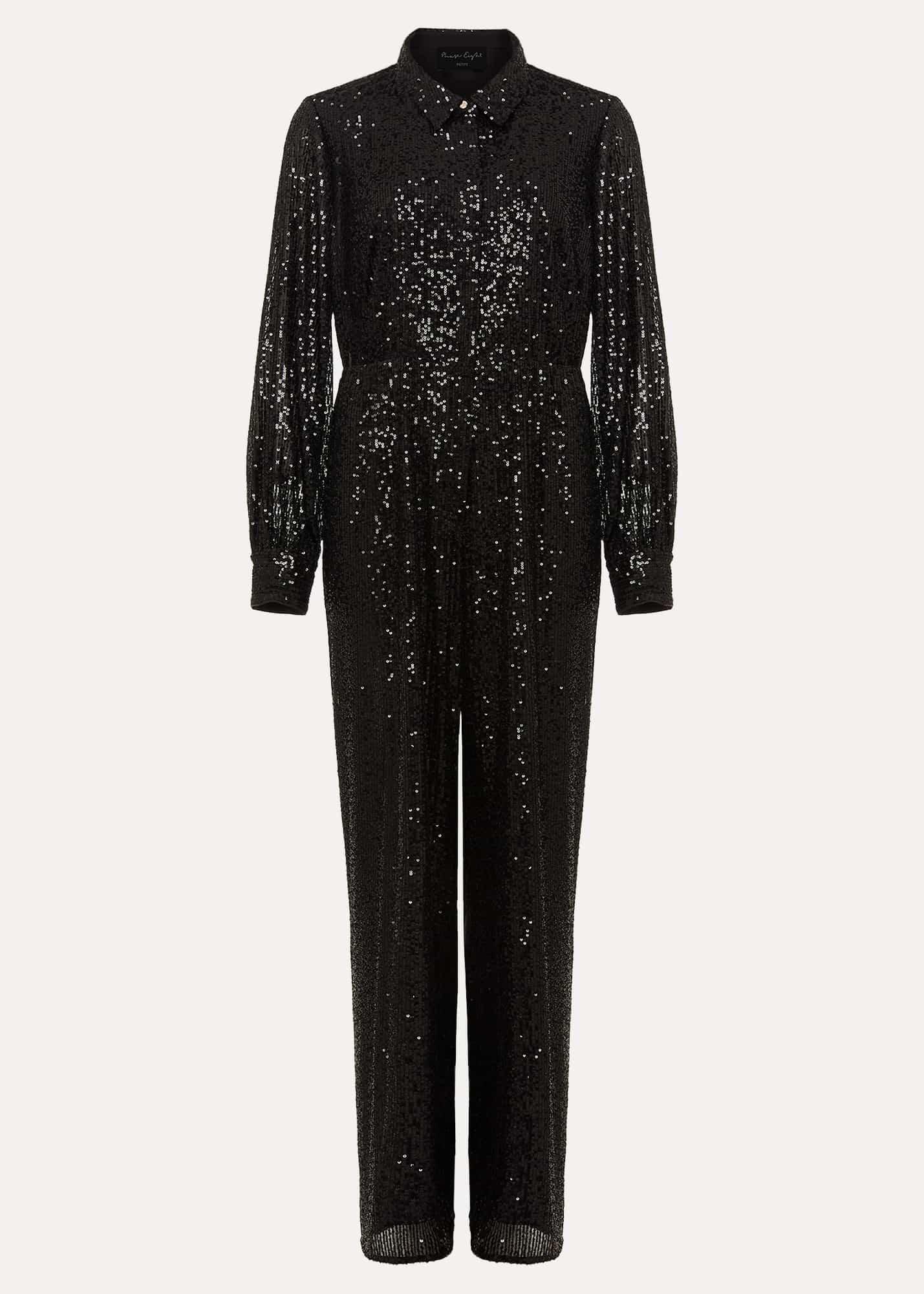 Petite Alessandra Black Sequin Jumpsuit