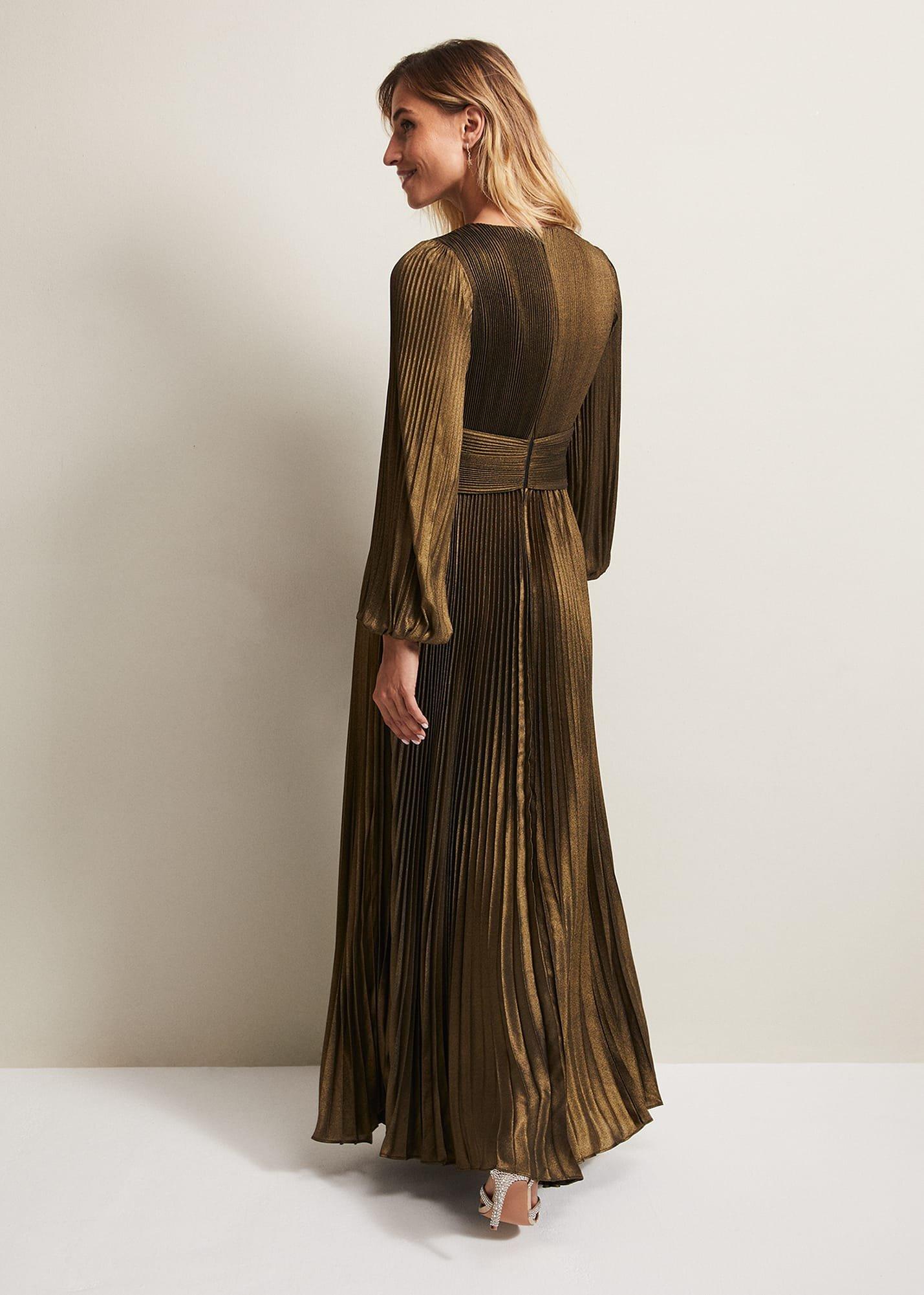 Adrianna Foil Pleated Maxi Dress