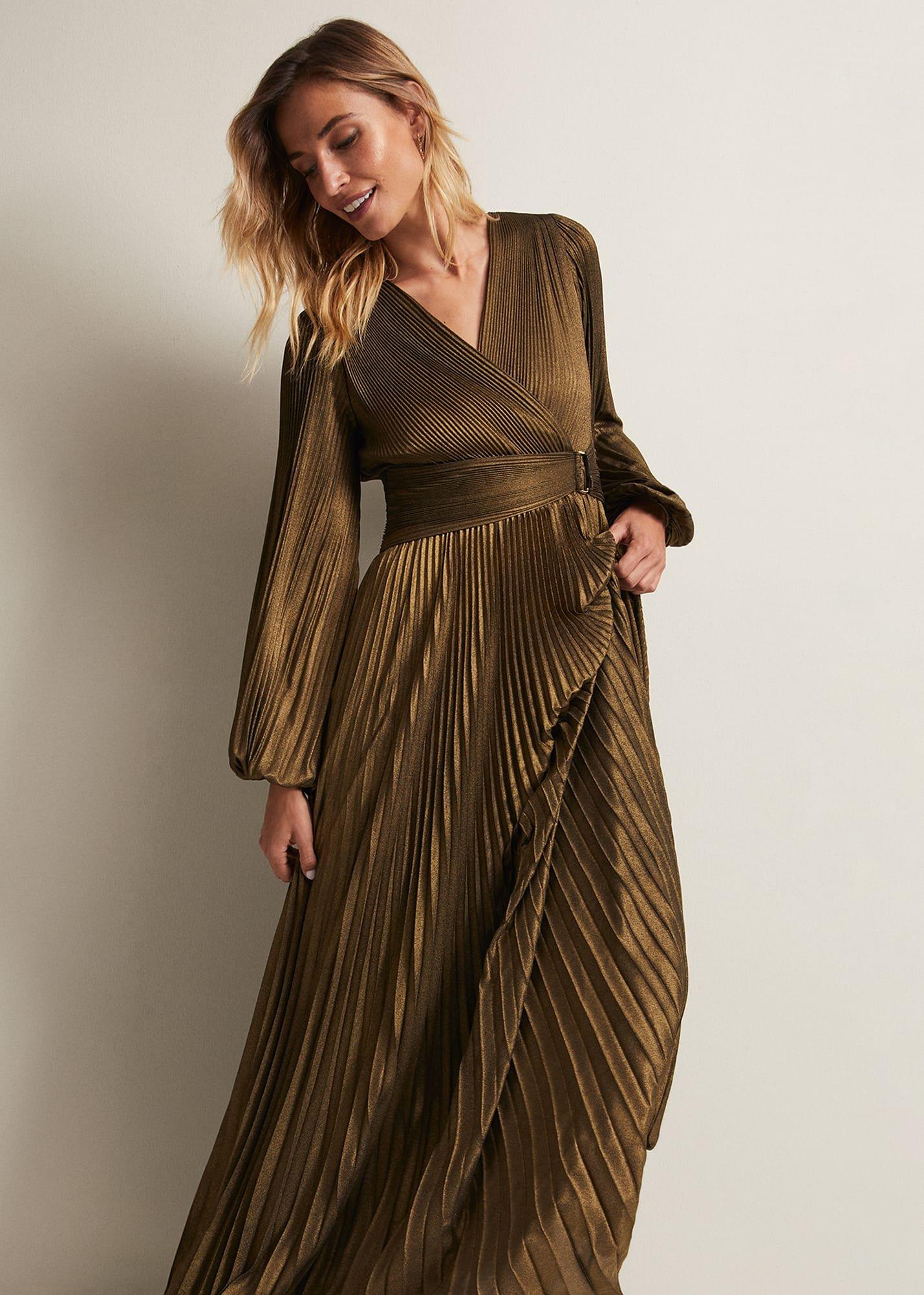 Adrianna Foil Pleated Maxi Dress