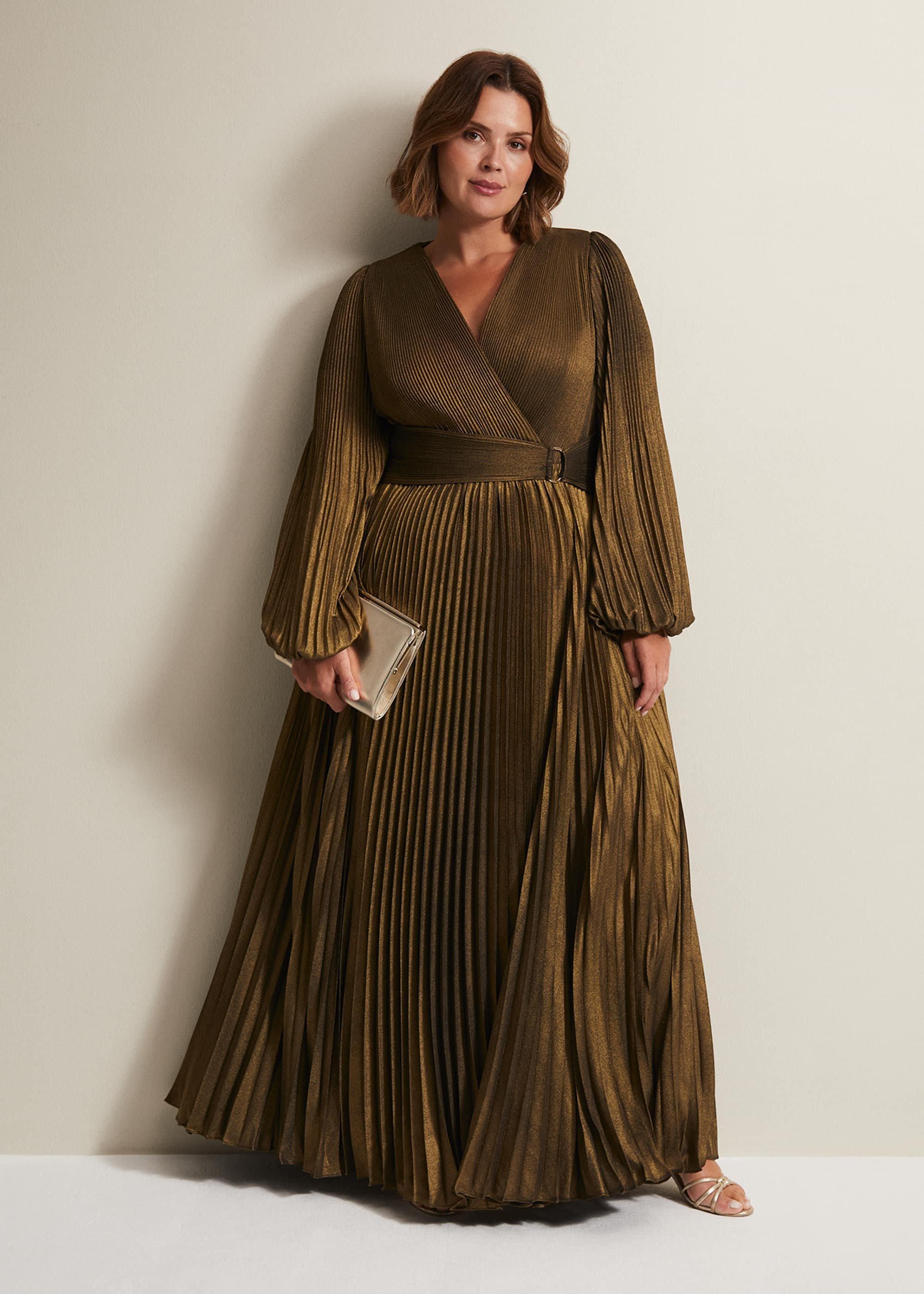 Adrianna Foil Pleated Maxi Dress