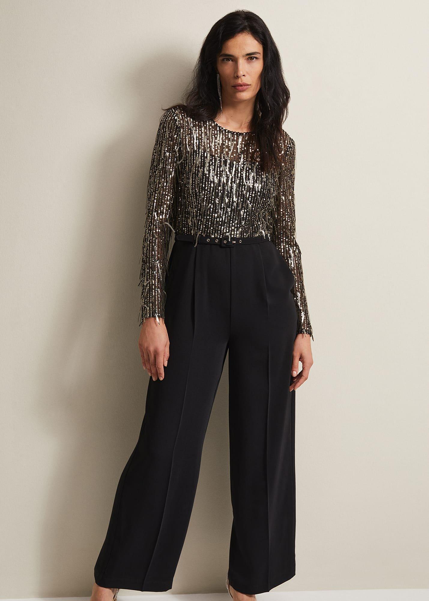 Mariah Sequin Fringe Wide Leg Jumpsuit