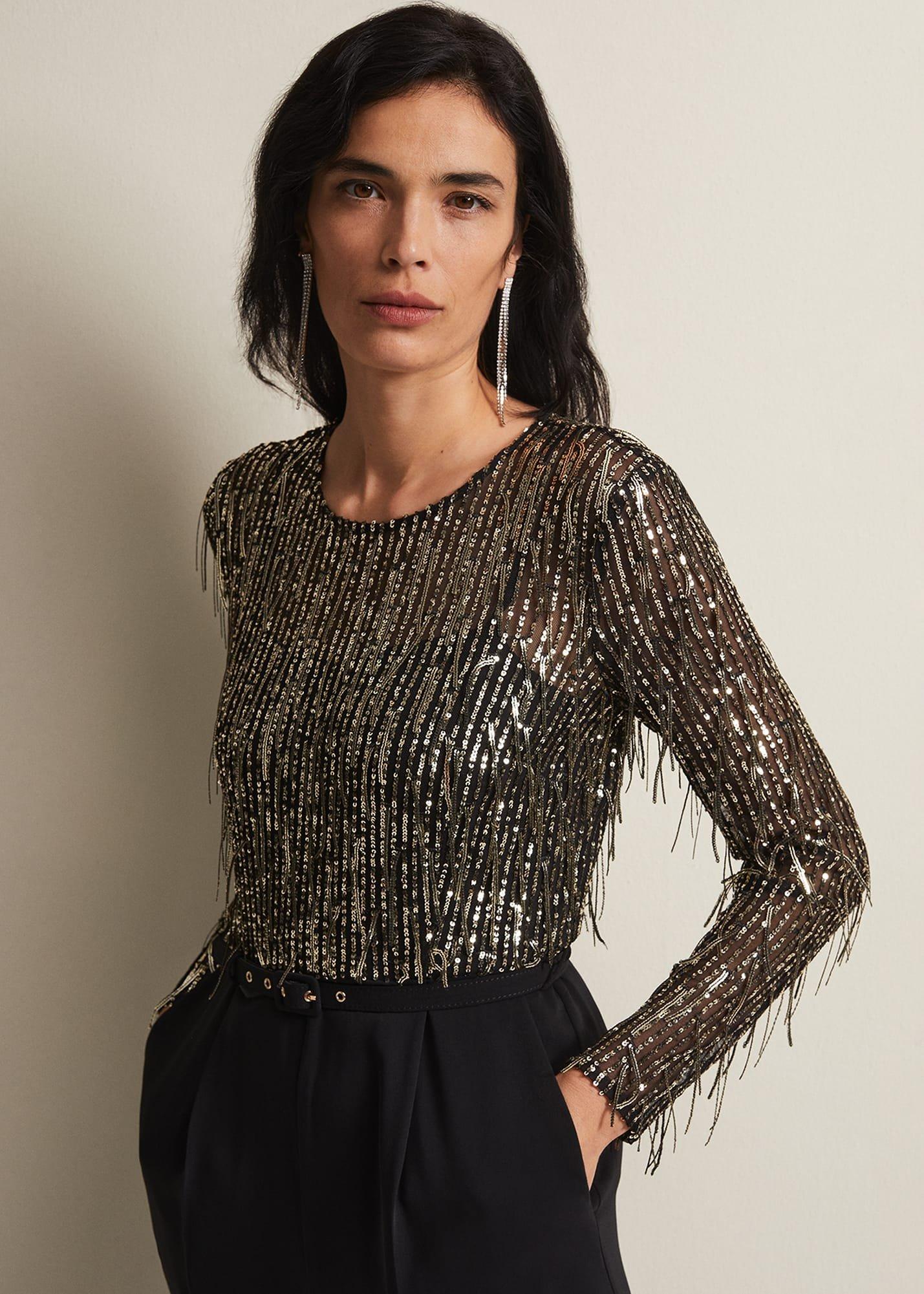 Mariah Sequin Fringe Wide Leg Jumpsuit