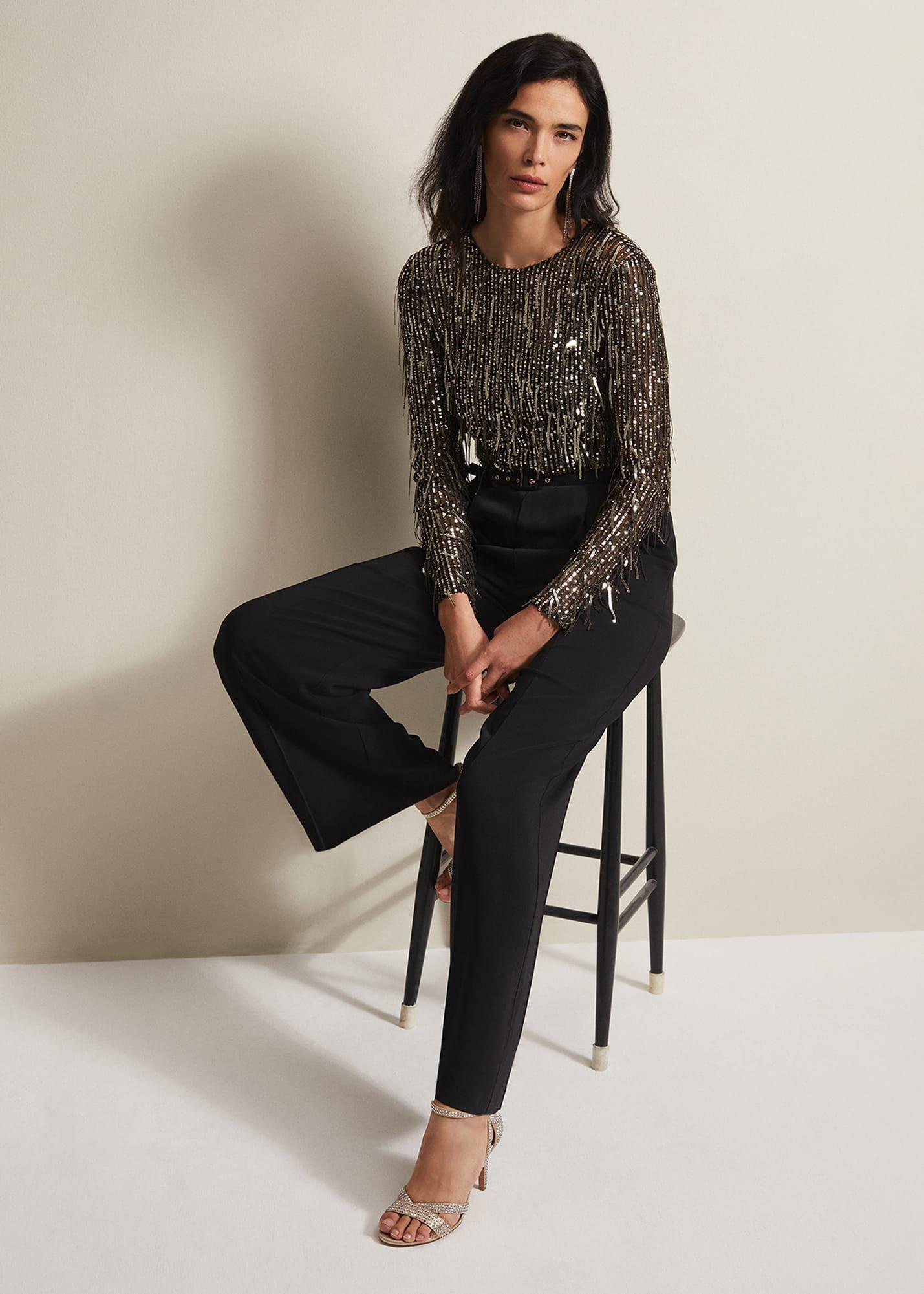 Mariah Sequin Fringe Wide Leg Jumpsuit