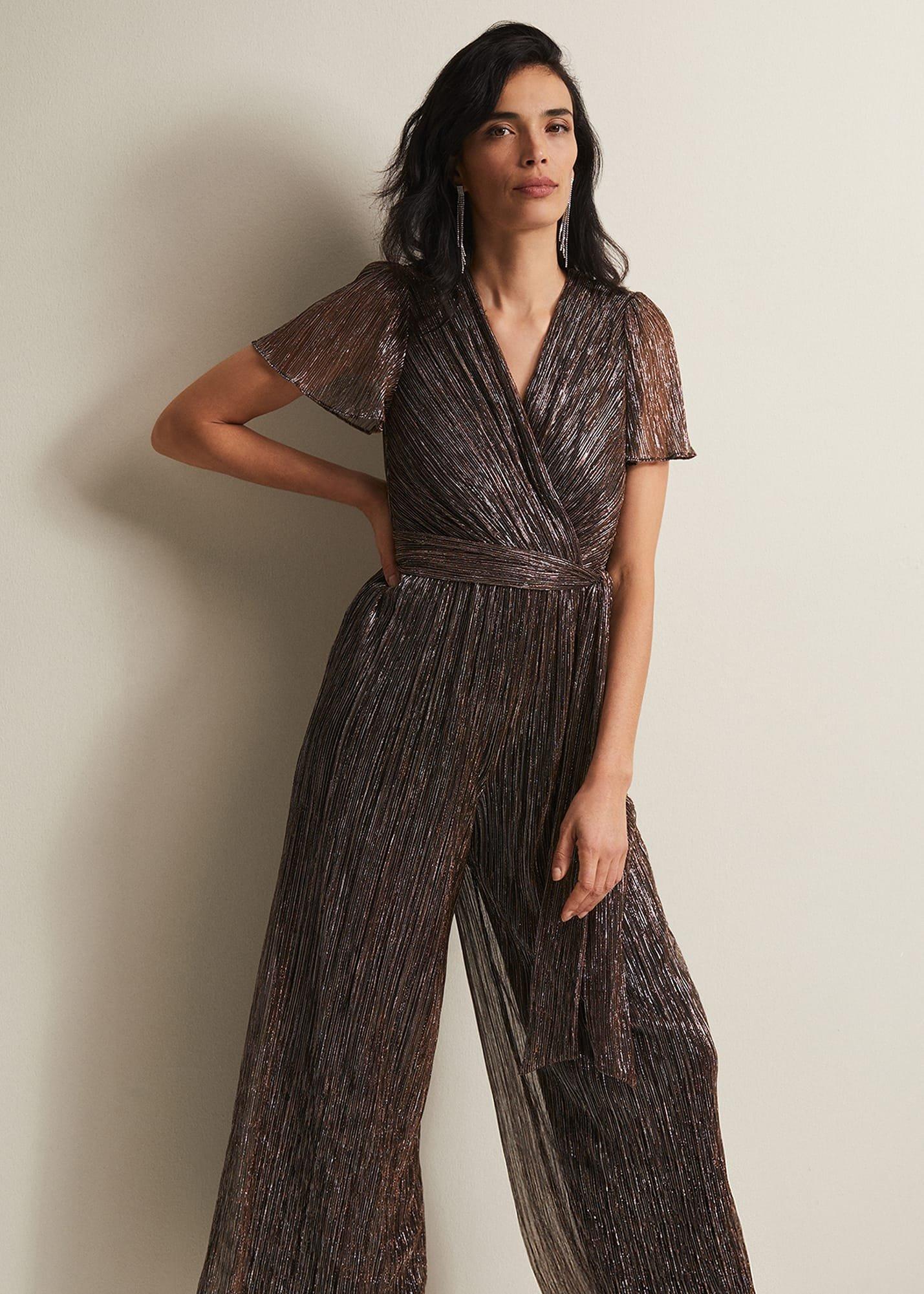 Stella Bronze Plisse Wide Leg Jumpsuit