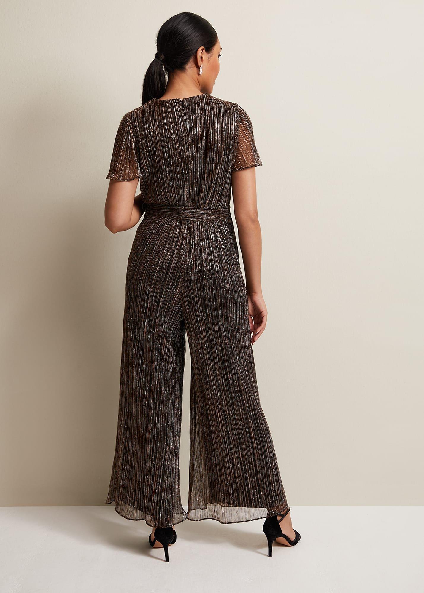 Petite Stella Bronze Plisse Jumpsuit