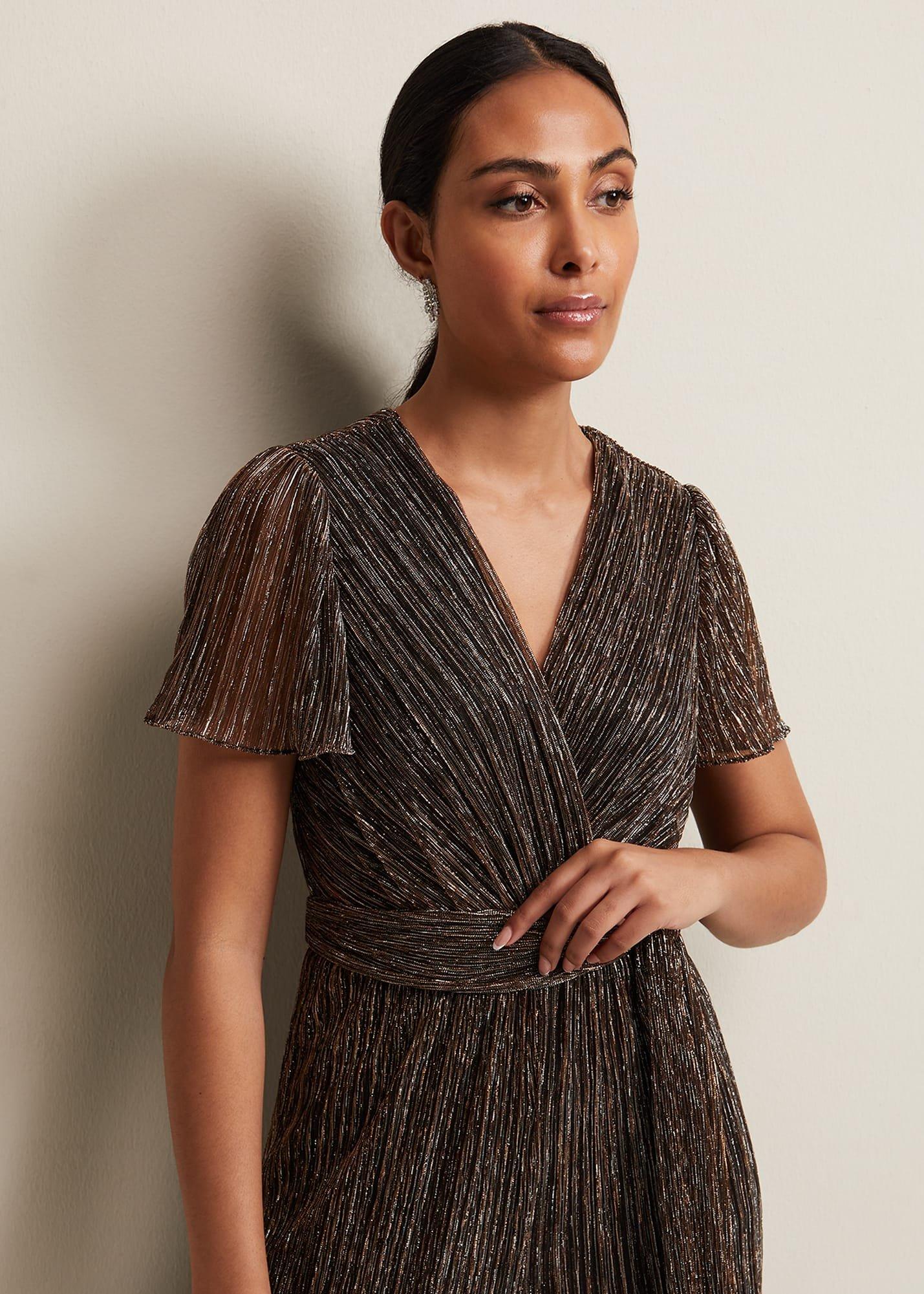 Petite Stella Bronze Plisse Jumpsuit
