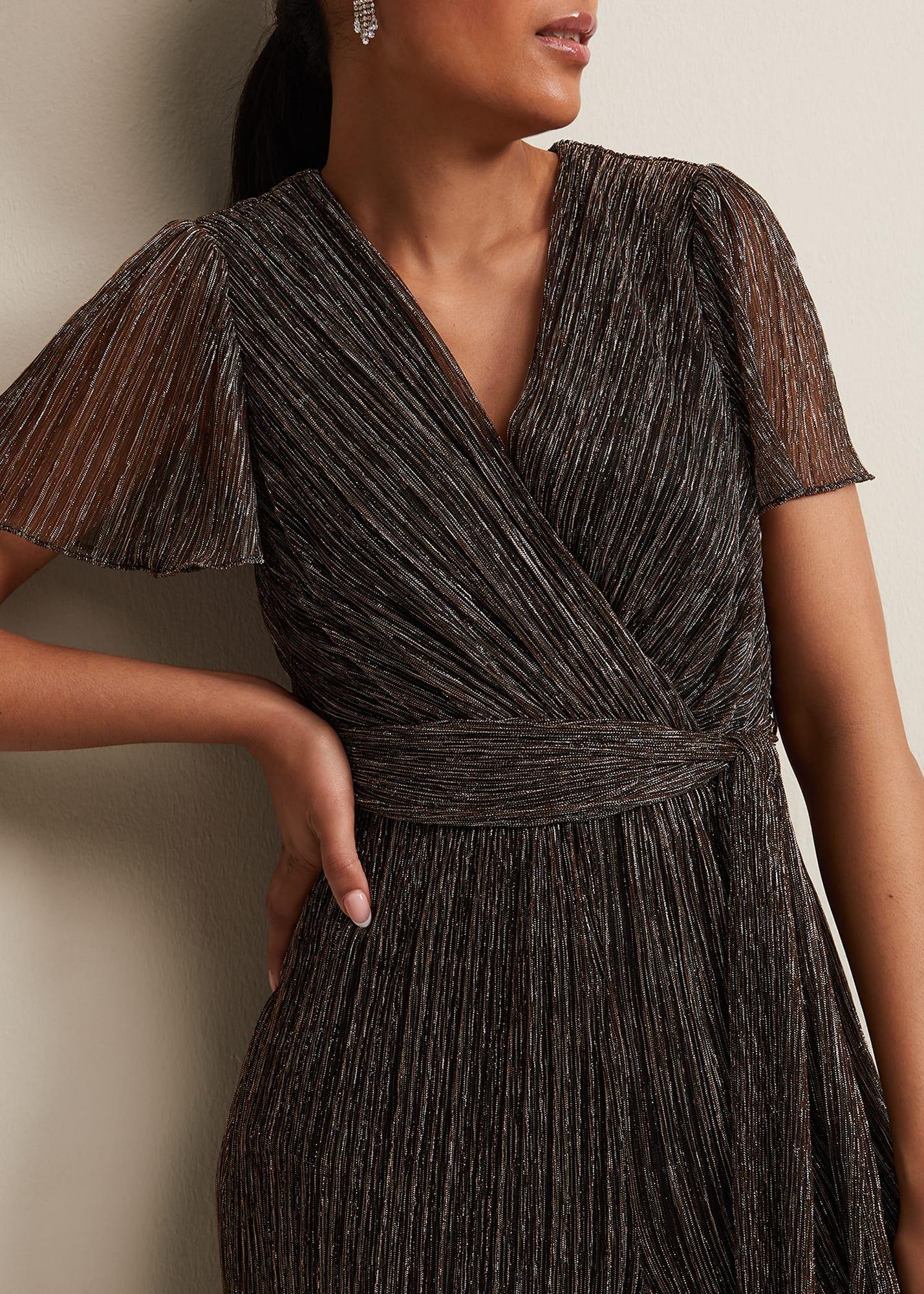 Petite Stella Bronze Plisse Jumpsuit