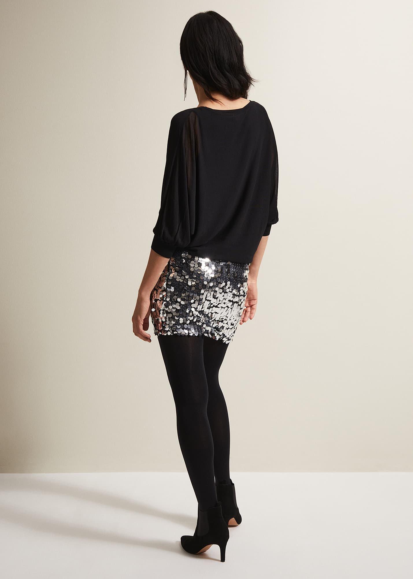 Becca Silver Sequin Batwing Mini Dress
