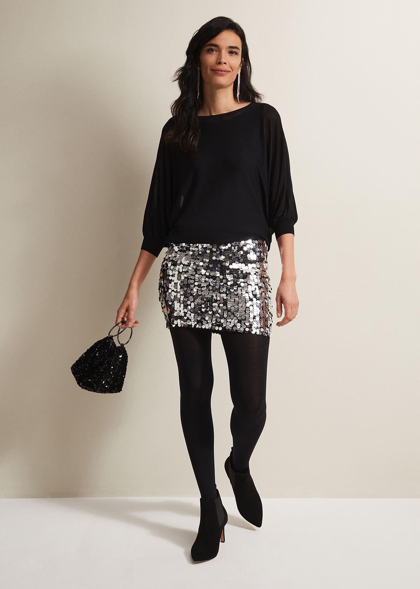 Becca Silver Sequin Batwing Mini Dress
