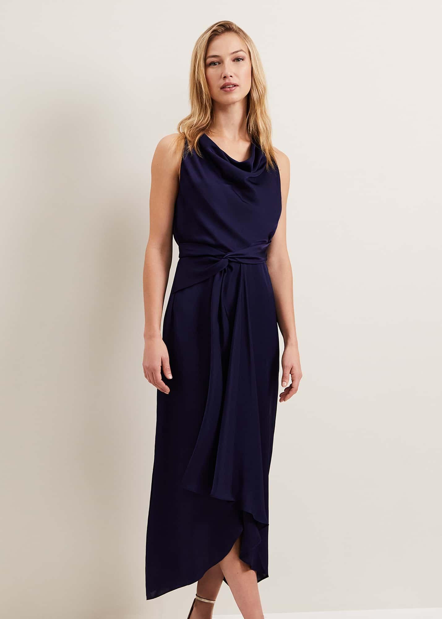 Daliah High Neck Satin Midi Dress