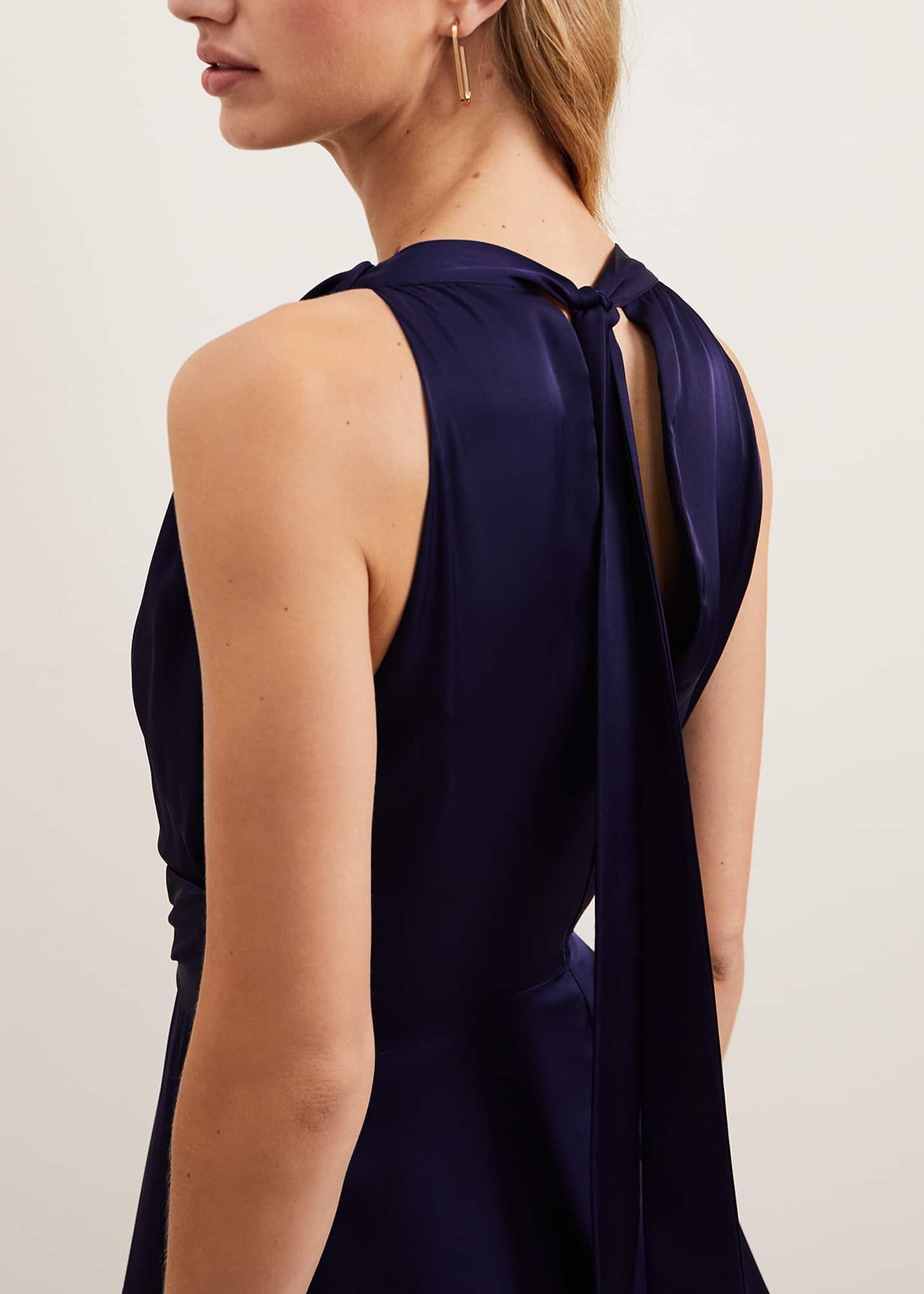 Daliah High Neck Satin Midi Dress