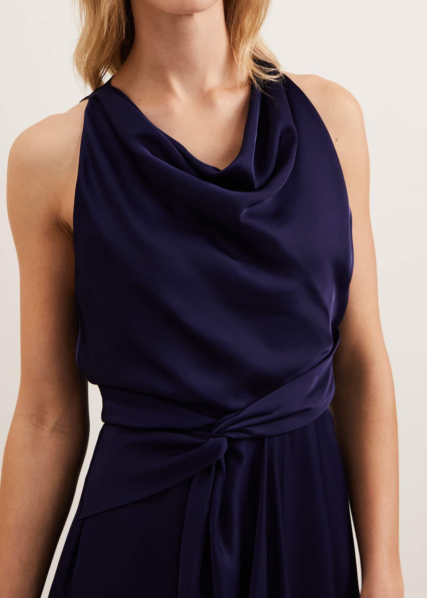 Daliah High Neck Satin Midi Dress