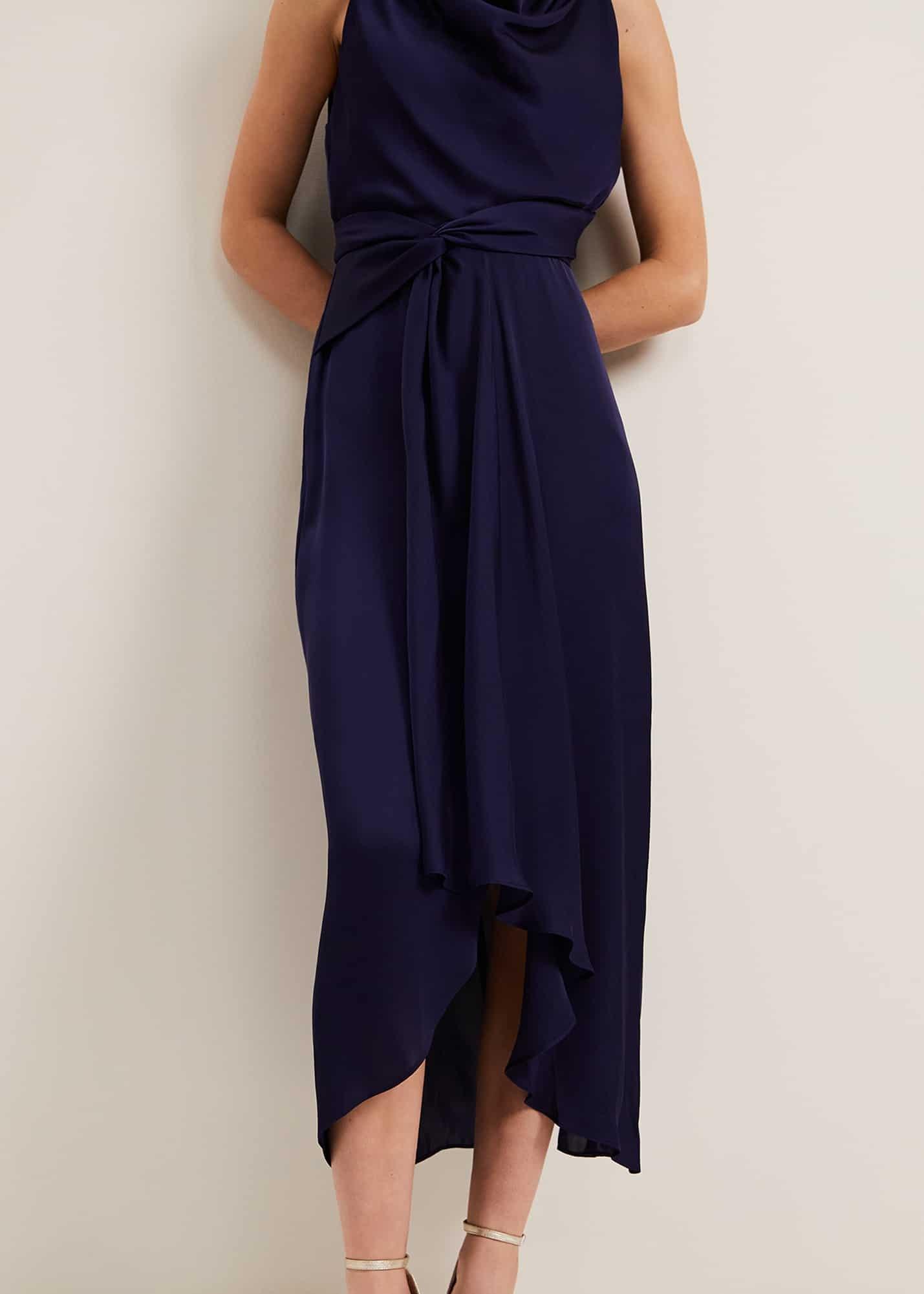 Daliah High Neck Satin Midi Dress