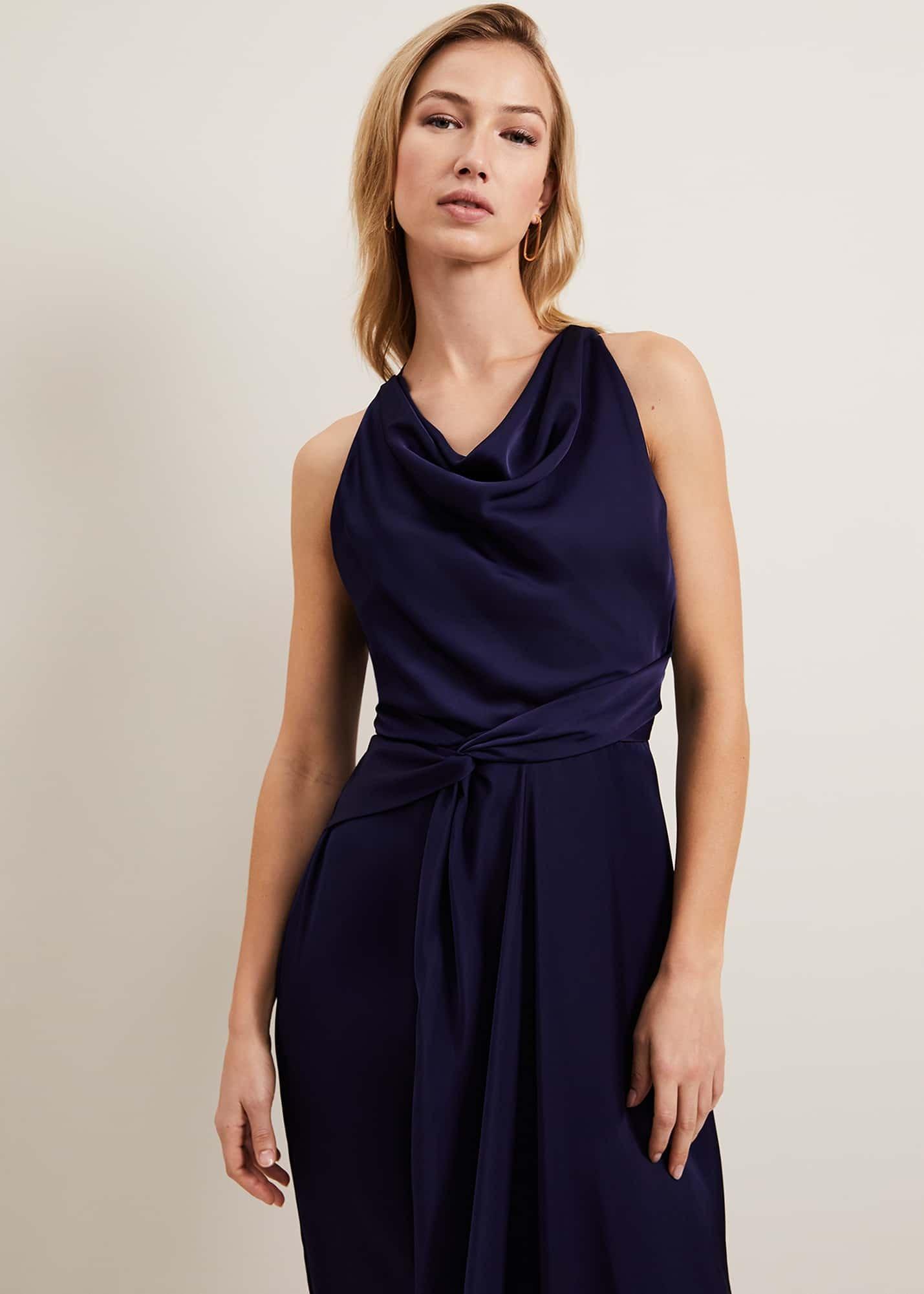 Daliah High Neck Satin Midi Dress