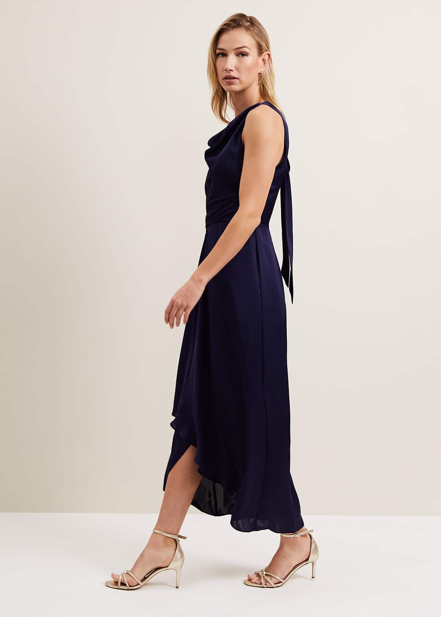Daliah High Neck Satin Midi Dress