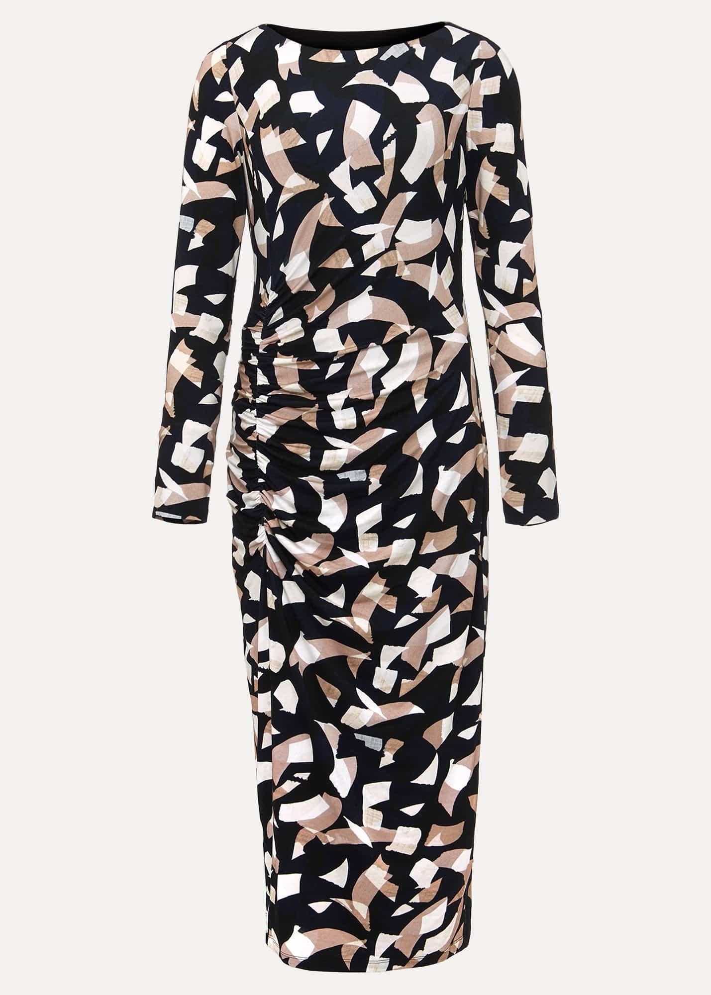 Jordana Geo Ruched Midi Dress