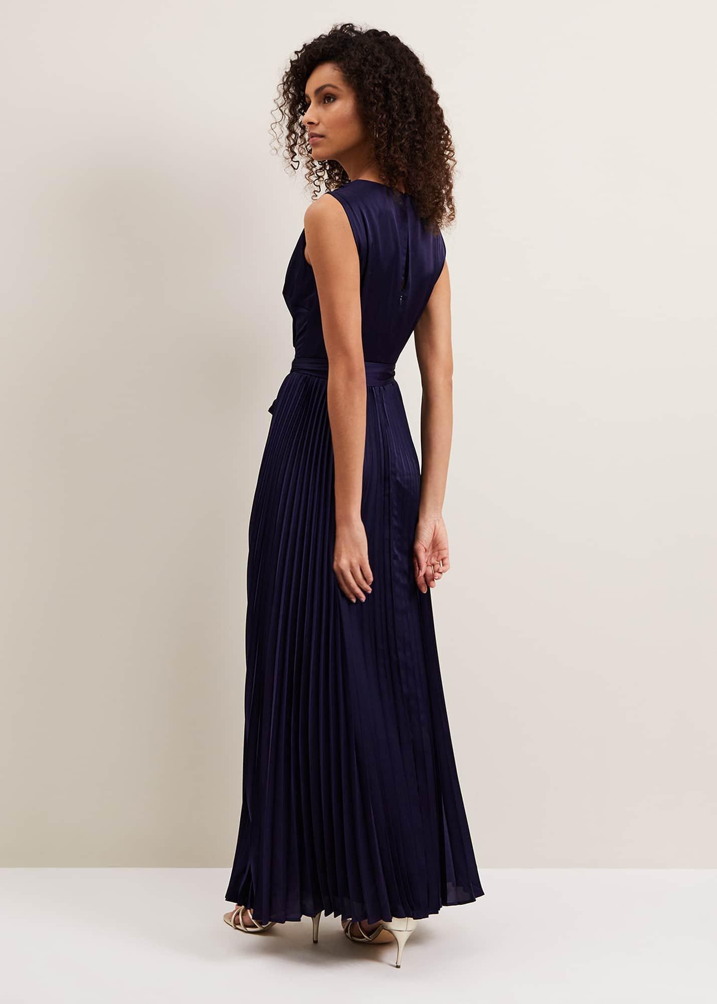 Bonnie Pleat Wrap Satin Maxi Dress